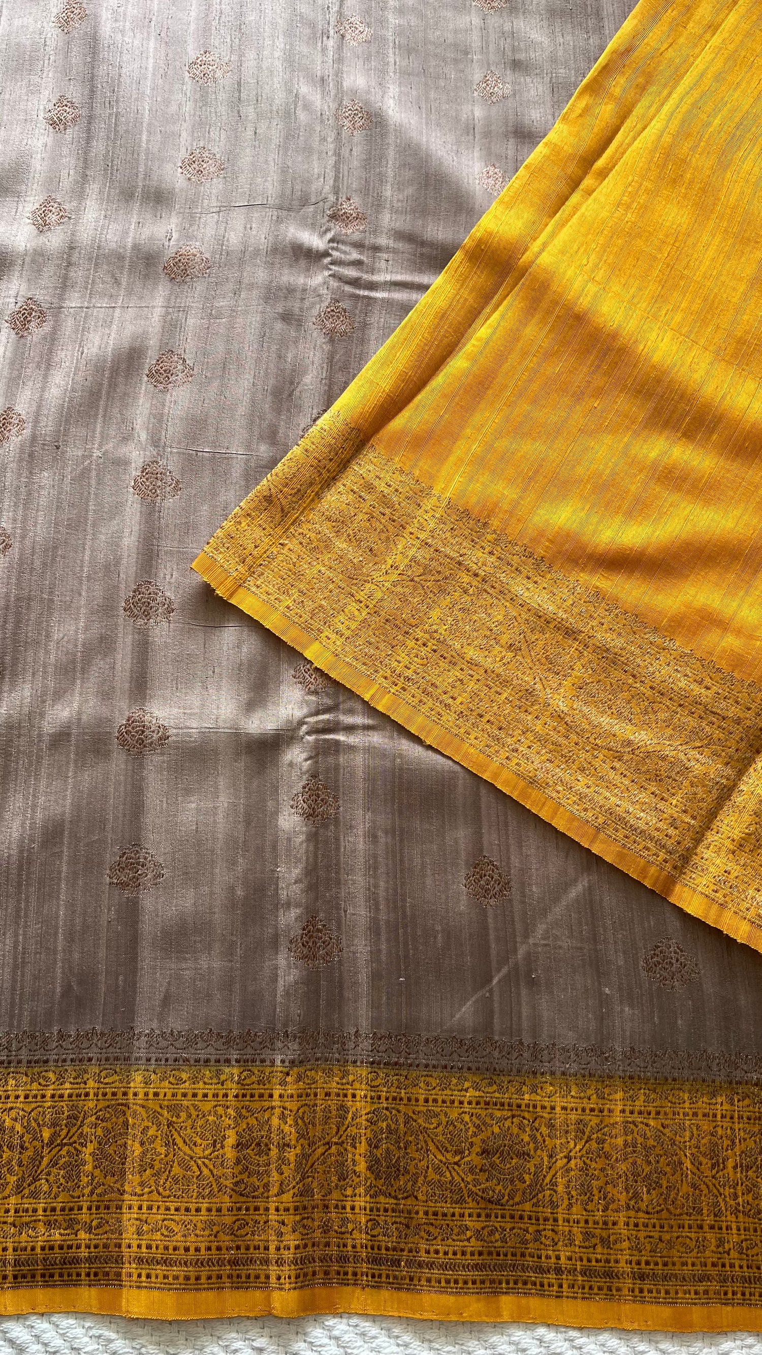 SUP1053 - CHIKKU WITH MUSTARD PURE DUPION SILK SAREE