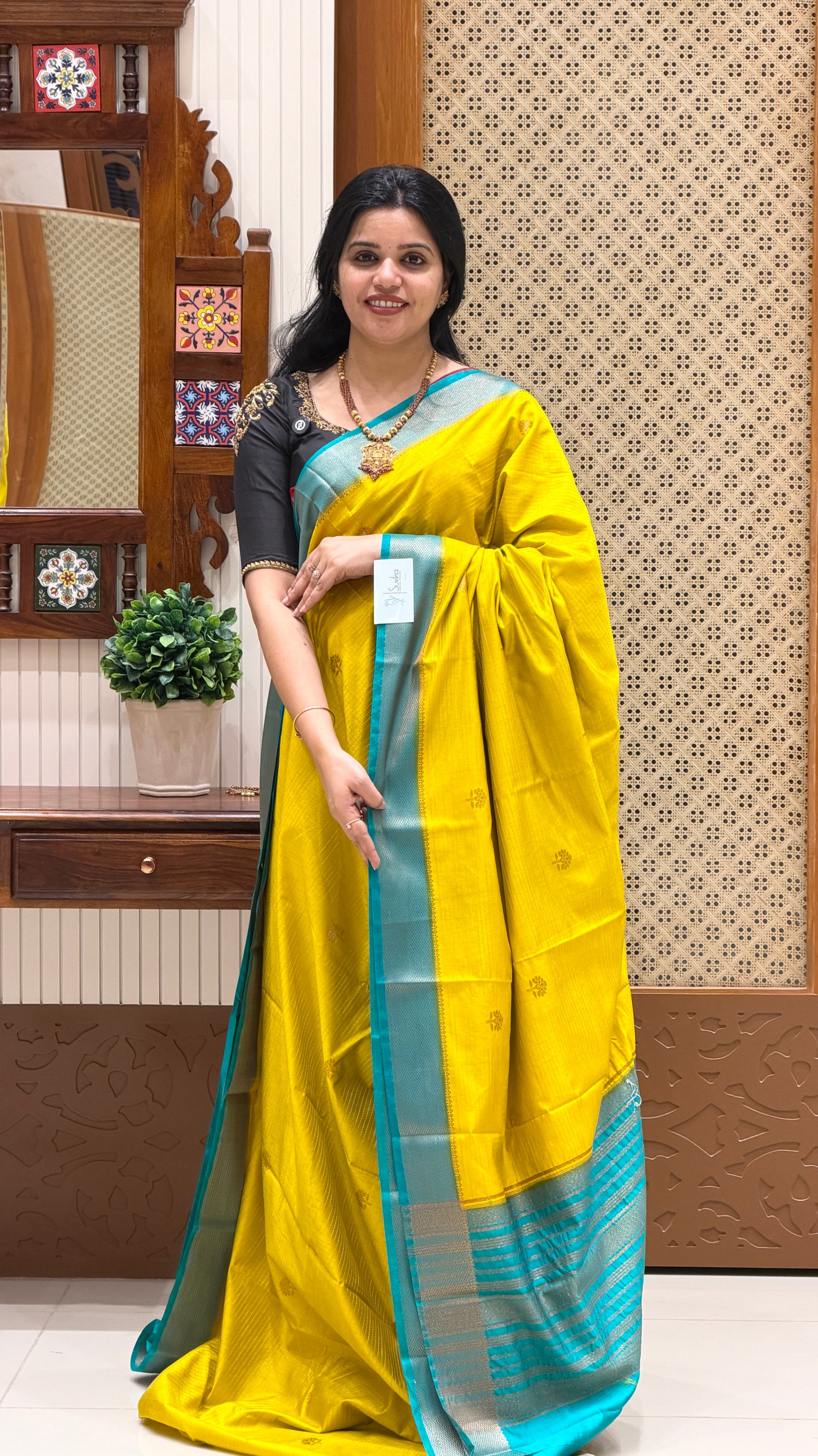 SEMI SILK SAREE SUV5314-YELLOW WITH SEAGREEN