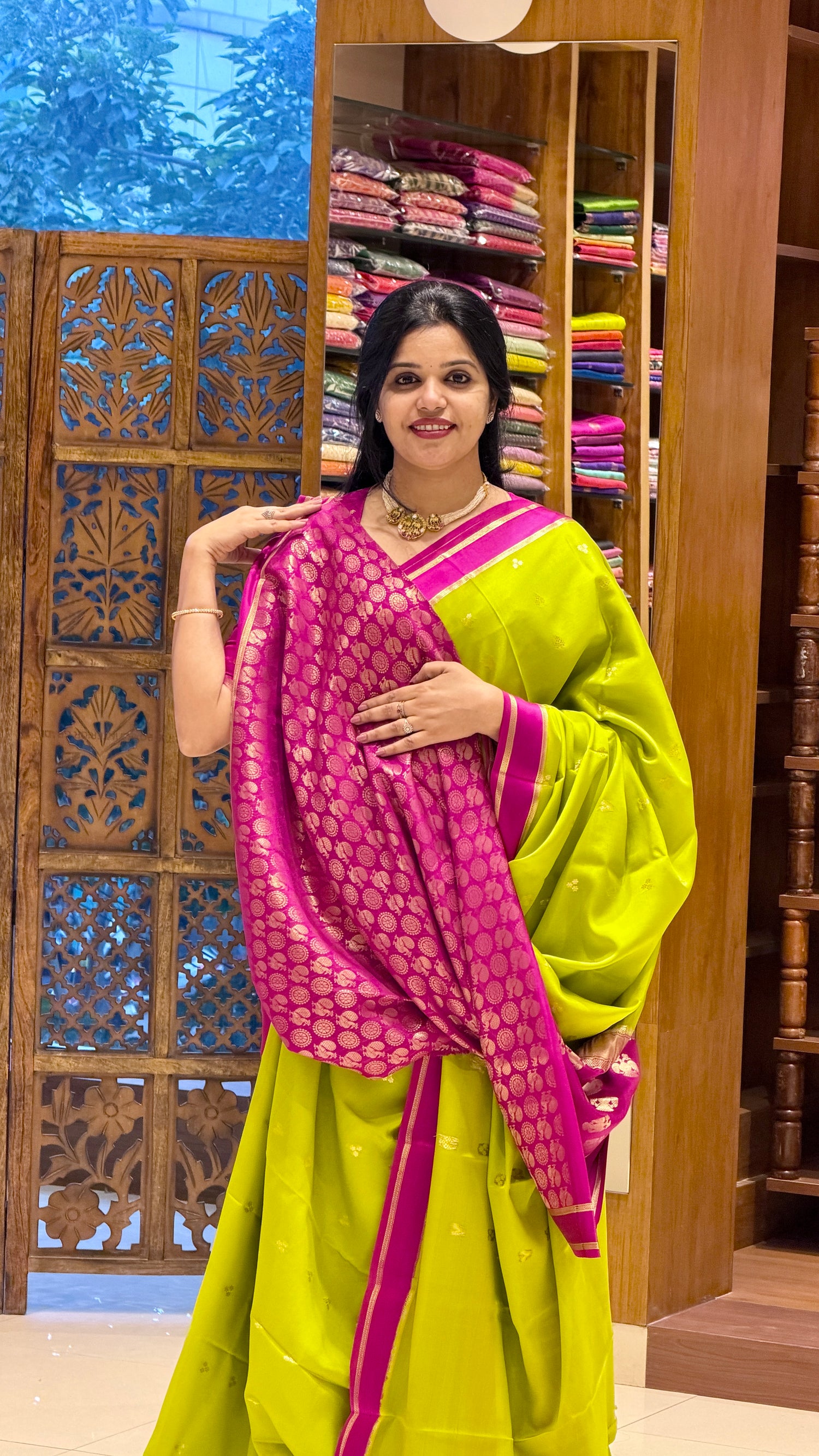 PURE MYSORE SILK SAREE PSH257-PARROTGREEN