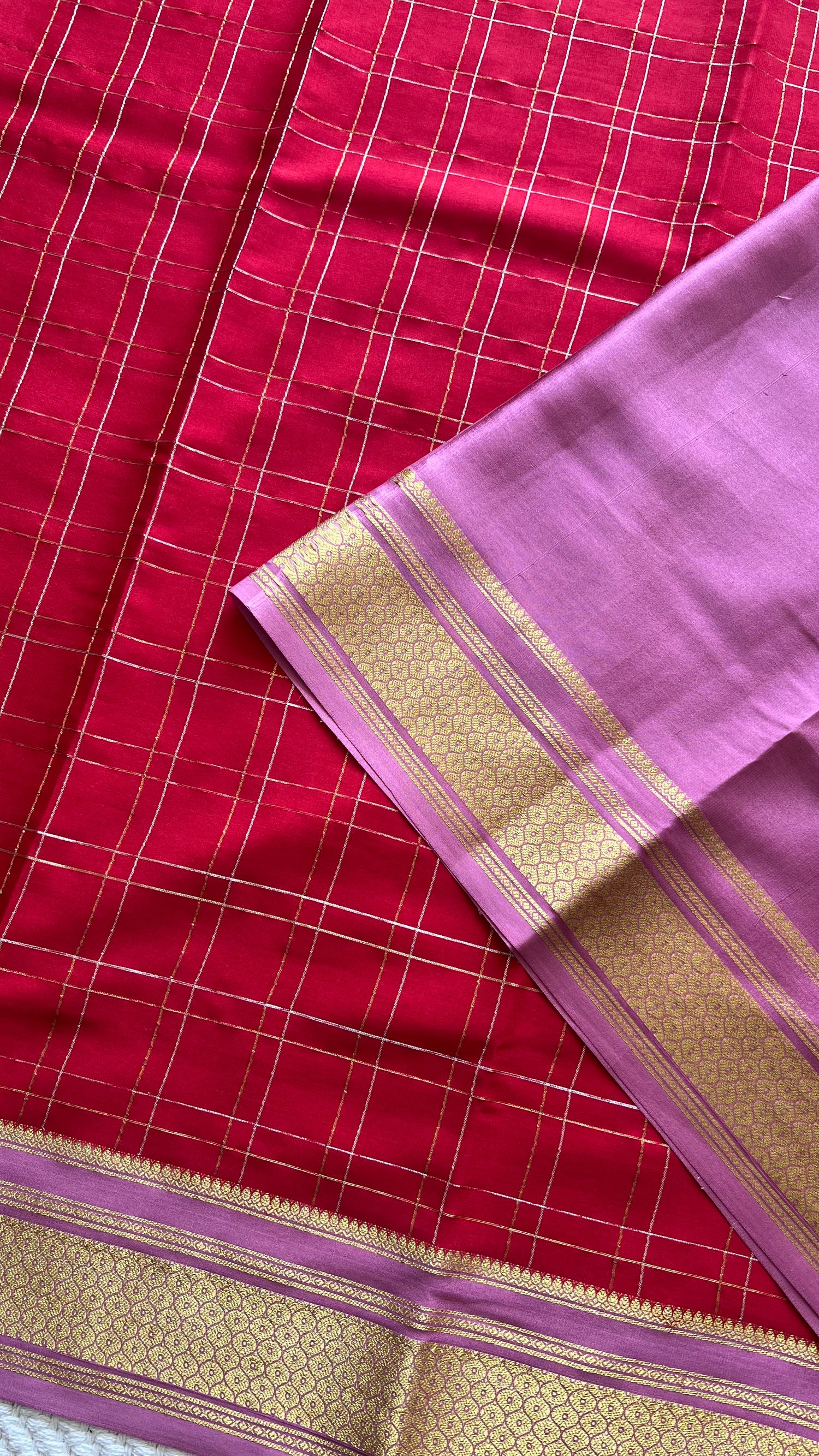 PSUV285-RED WITH BABYPINK PURE MYSORE SILK SAREE