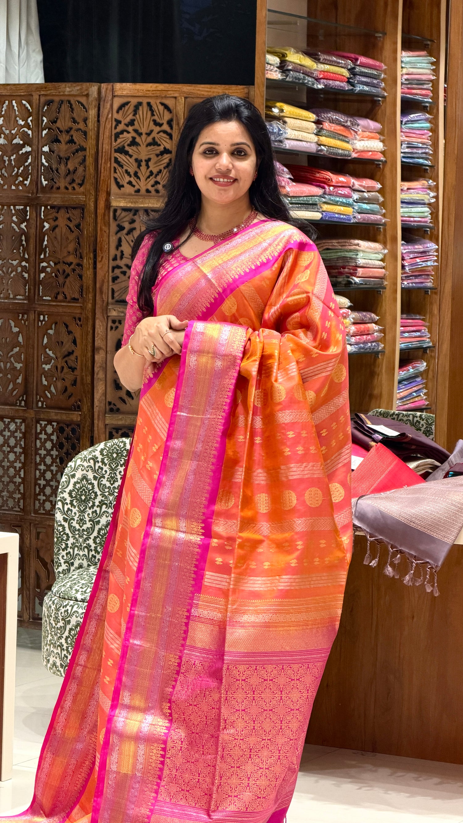 PURE KANCHI SOFT SILK PSB38-ORANGE WITH PINK