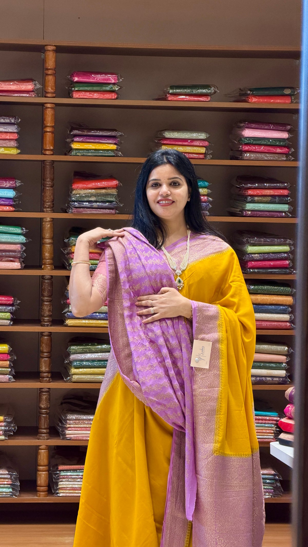 PURE BANARASI CREPE SAREE PSJV298-YELLOW