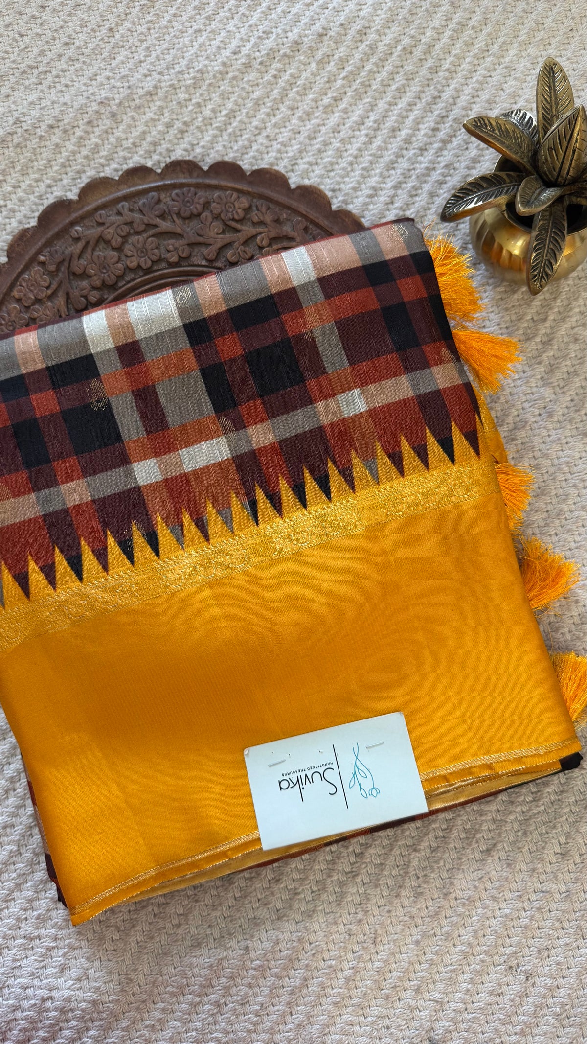 CREPE SILK CHECKS SUV5822-MUSTARD