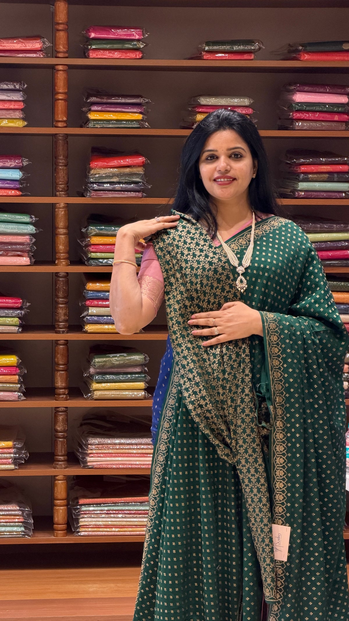 PURE BANARASI CREPE SAREE PSGM484-BOTTLEGREEN