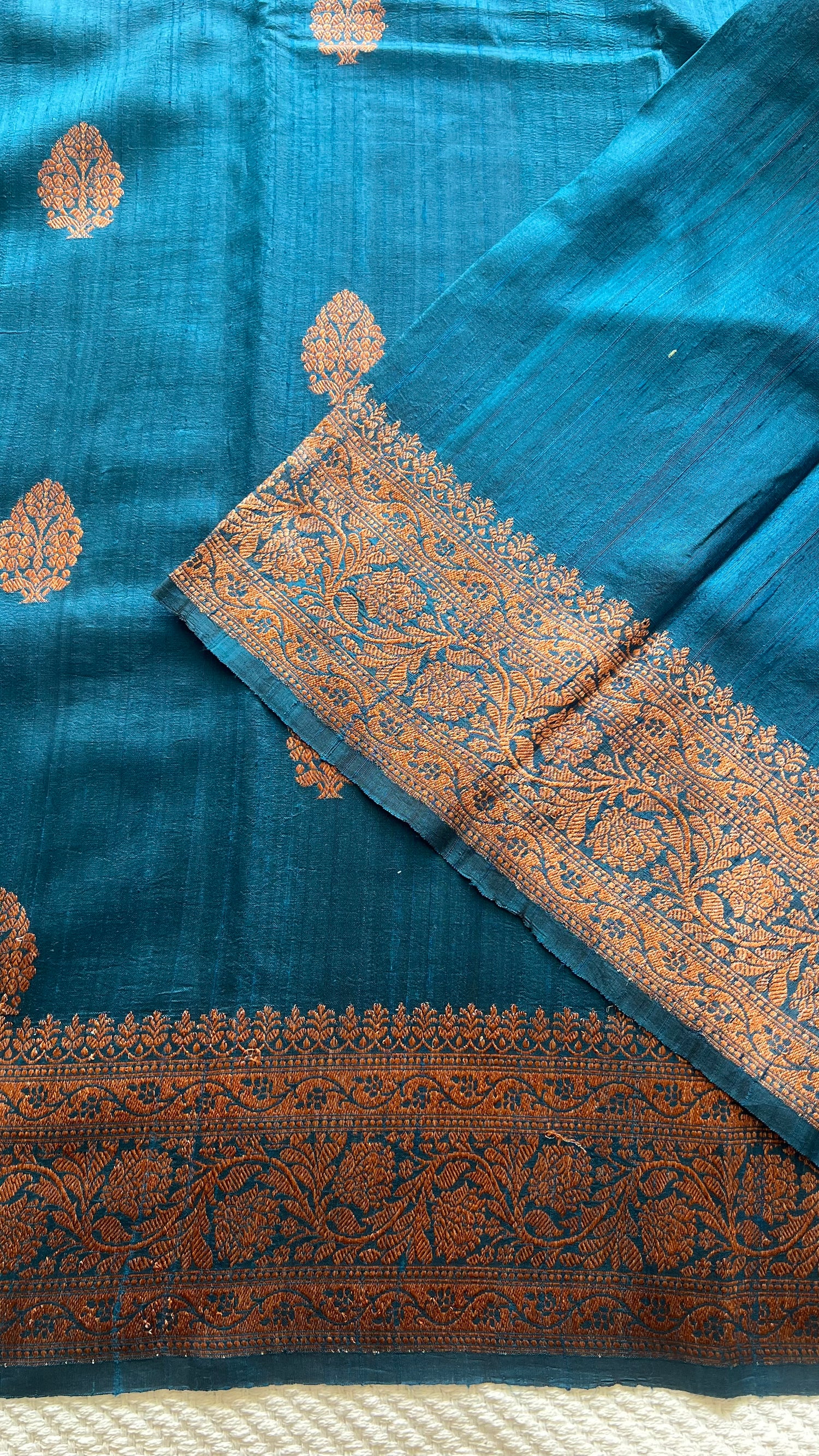 SUP1068 - PEACOCK BLUE PURE DUPION SILK SAREE