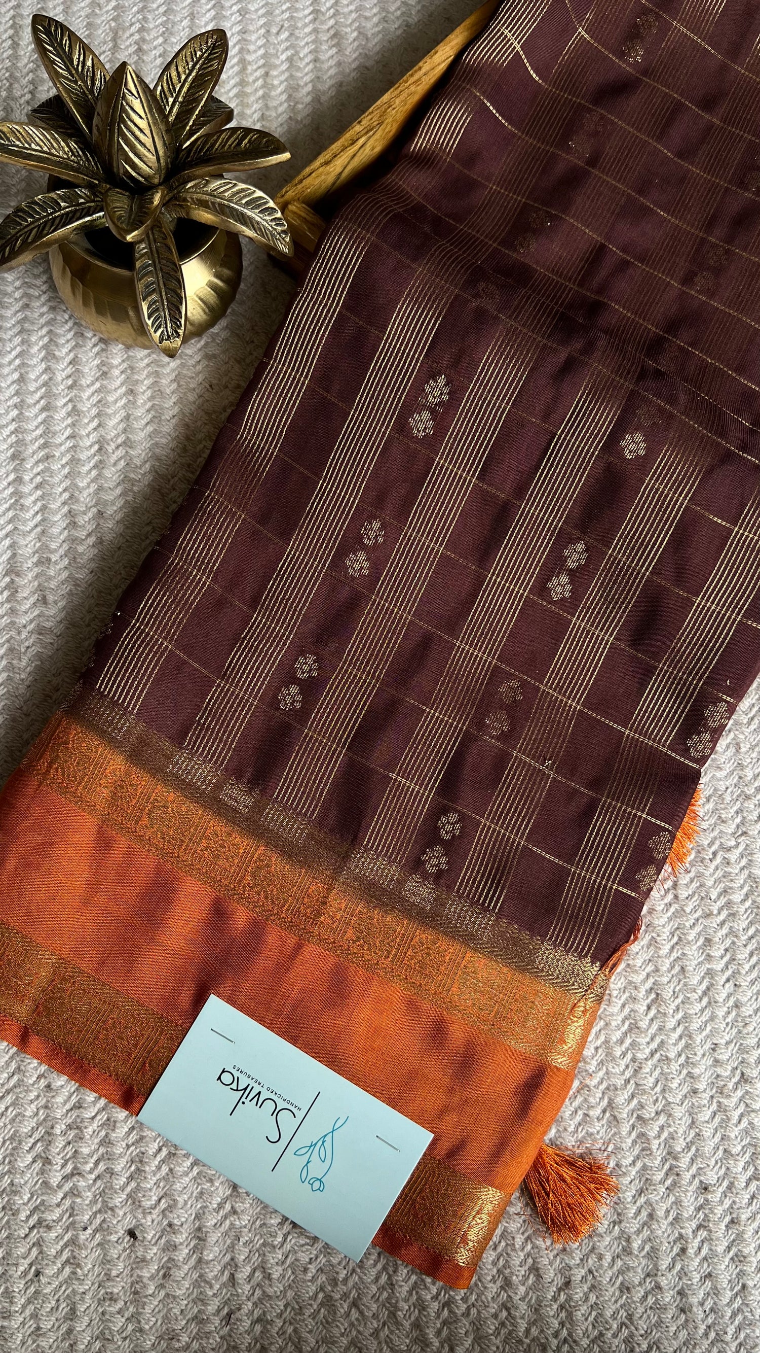 CREPE SILK SAREE SUV5476-COFFEEBROWN WITH ORANGE