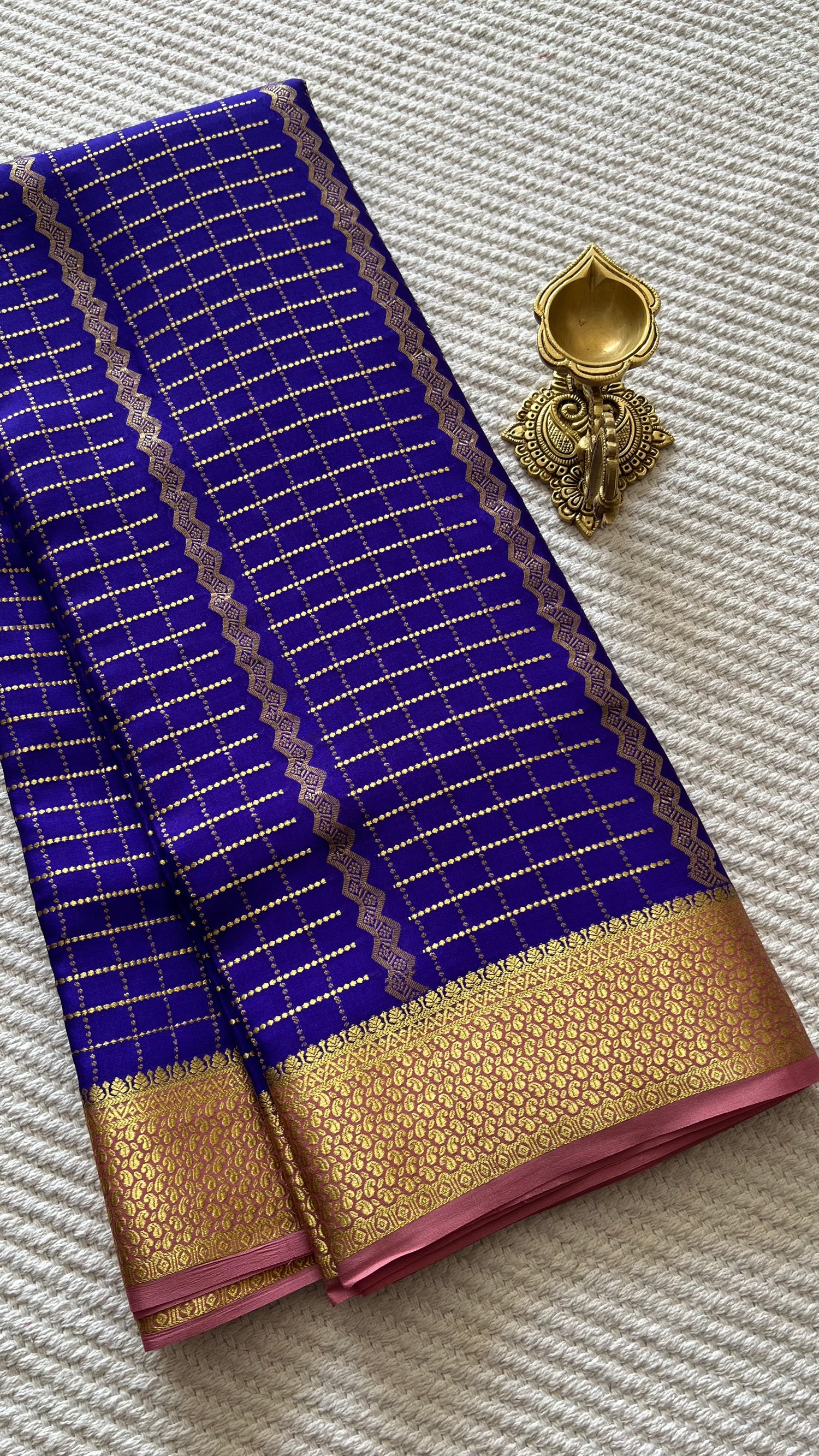 PSUV283-BLUE WITH ONIONPINK PURE MYSORE SILK SAREE