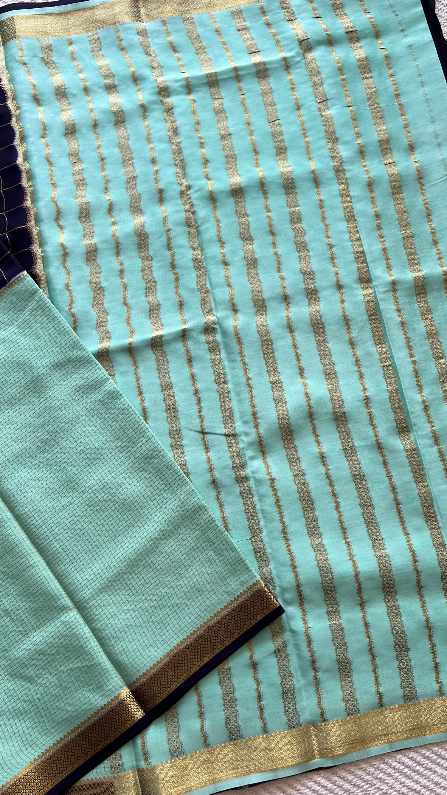 PSUV287-SEABLUE WITH PURPLE pure Mysore silk saree