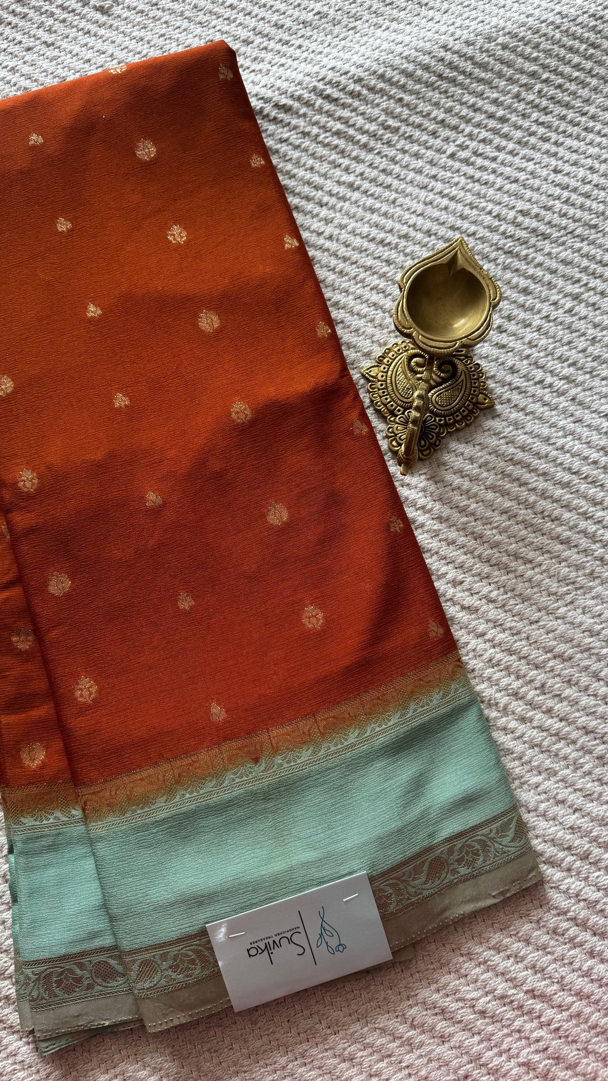 CREPE SILK SUV5740-RUST WITH SEAGREEN
