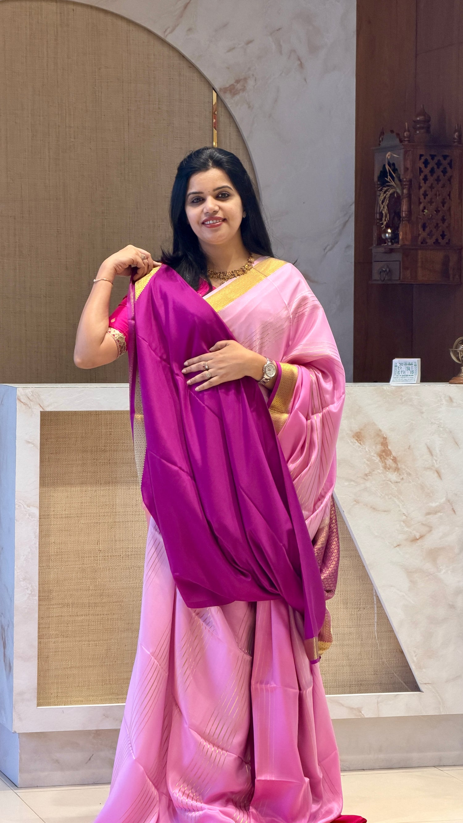 PSUV214-BABYPINK WITH PINK SHADED PURE MYSORE CREPE