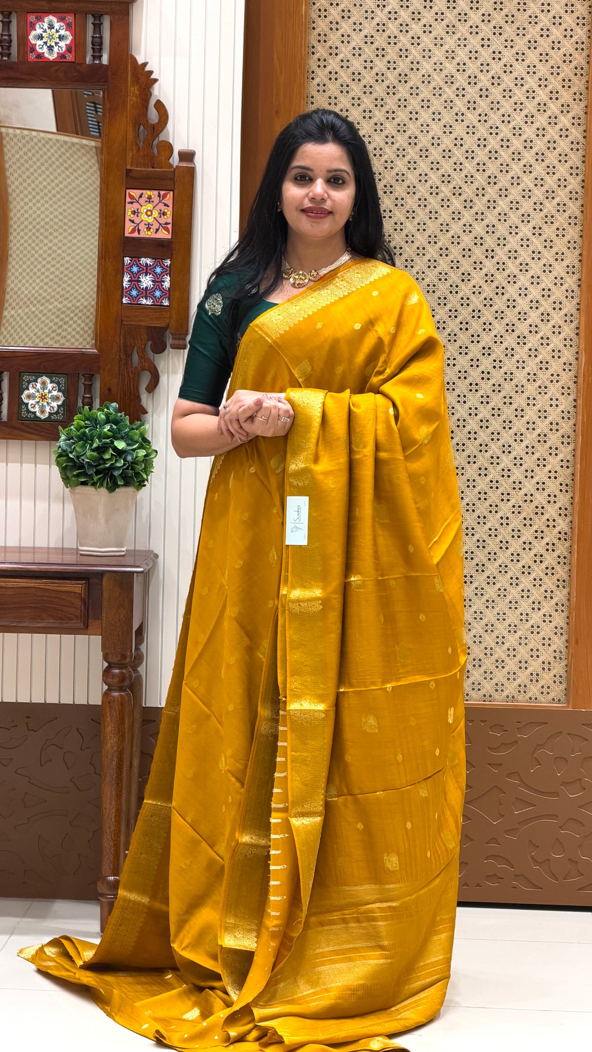 SEMI MYSORE CREPE SILK SAREE SUV5469-YELLOW