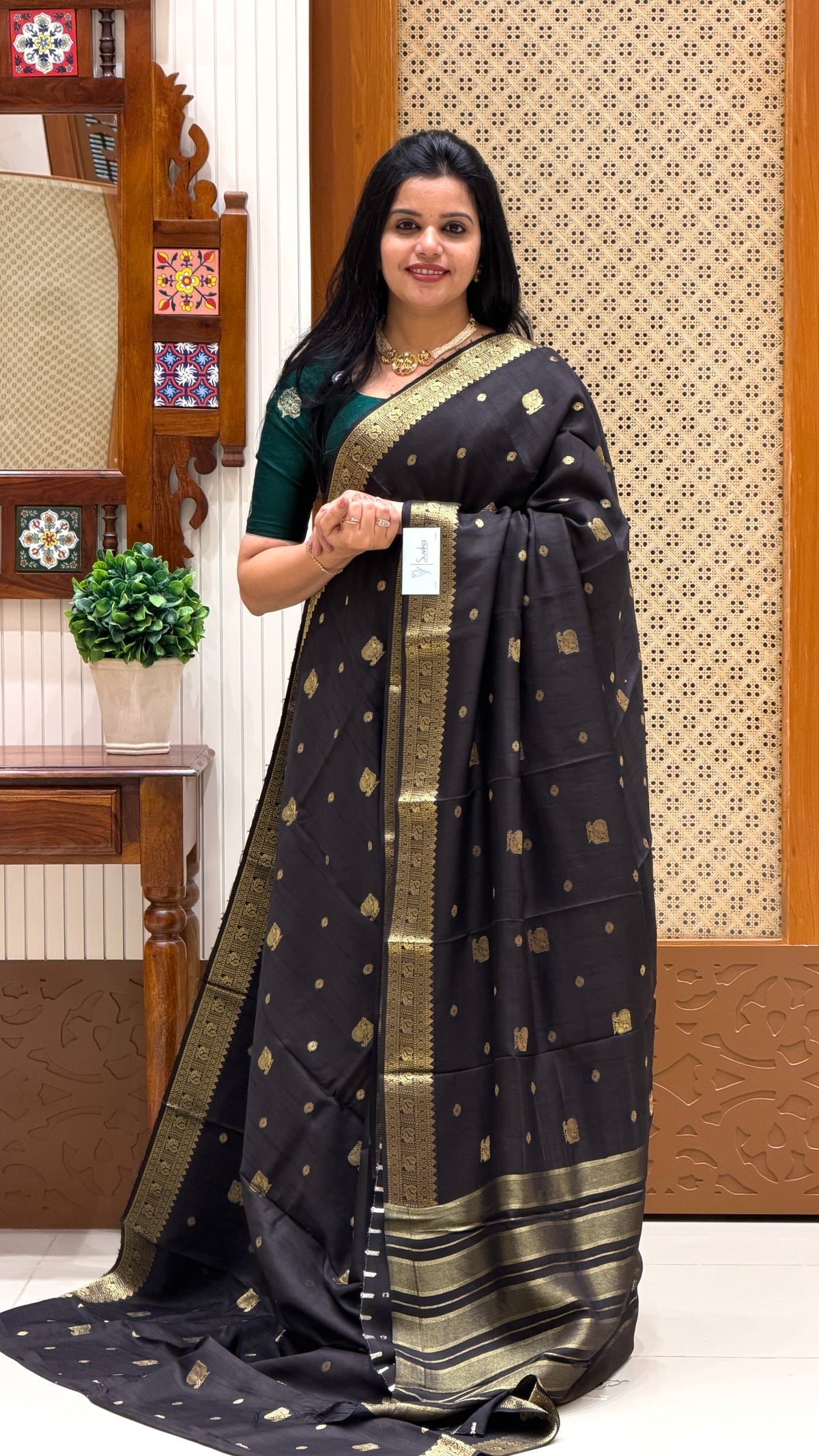 SEMI MYSORE CREPE SILK SAREE SUV5469-BLACK