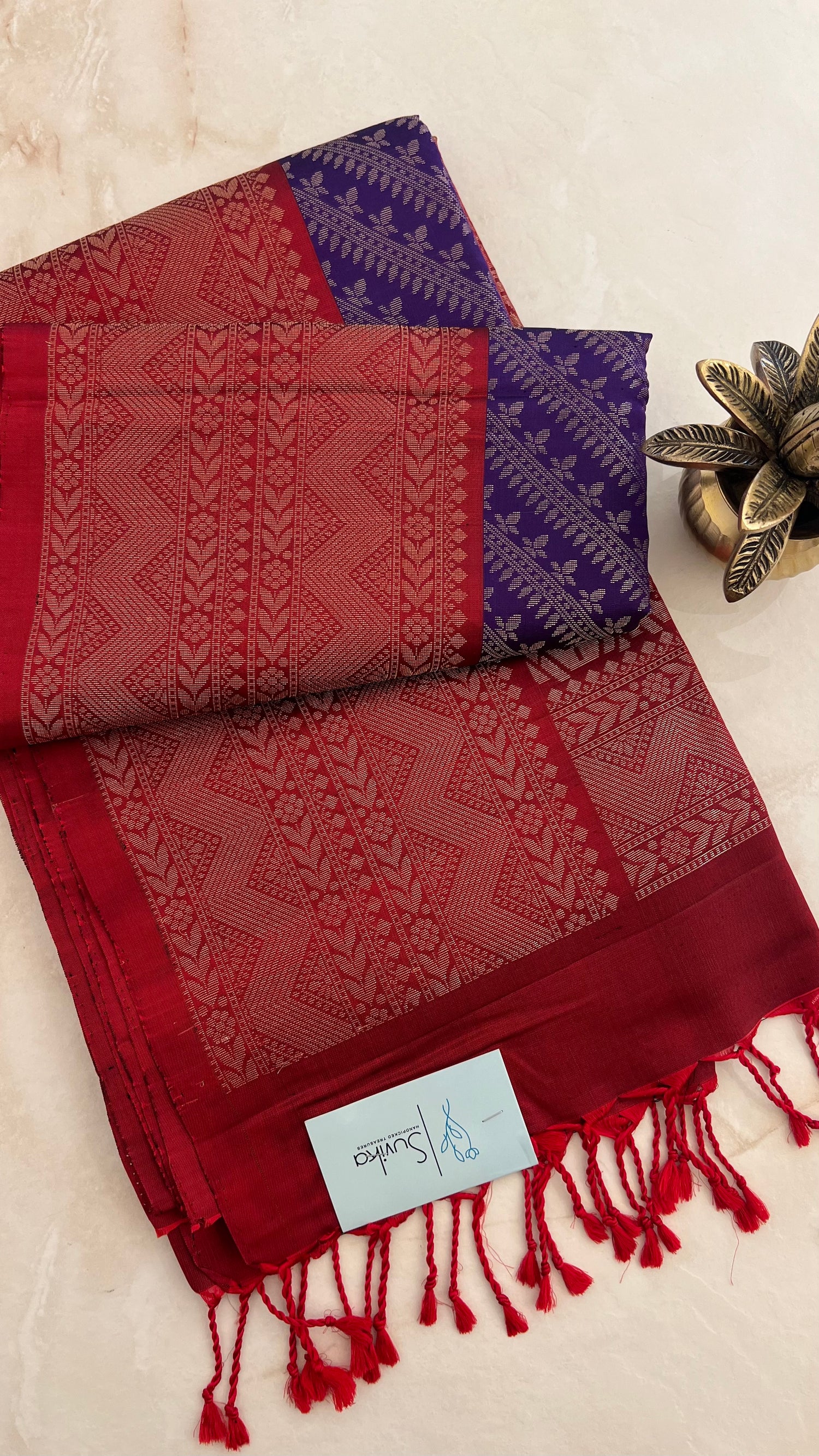 SUV3078 - PURPLE WITH RUSTRED PURE SOFT SILK SAREE