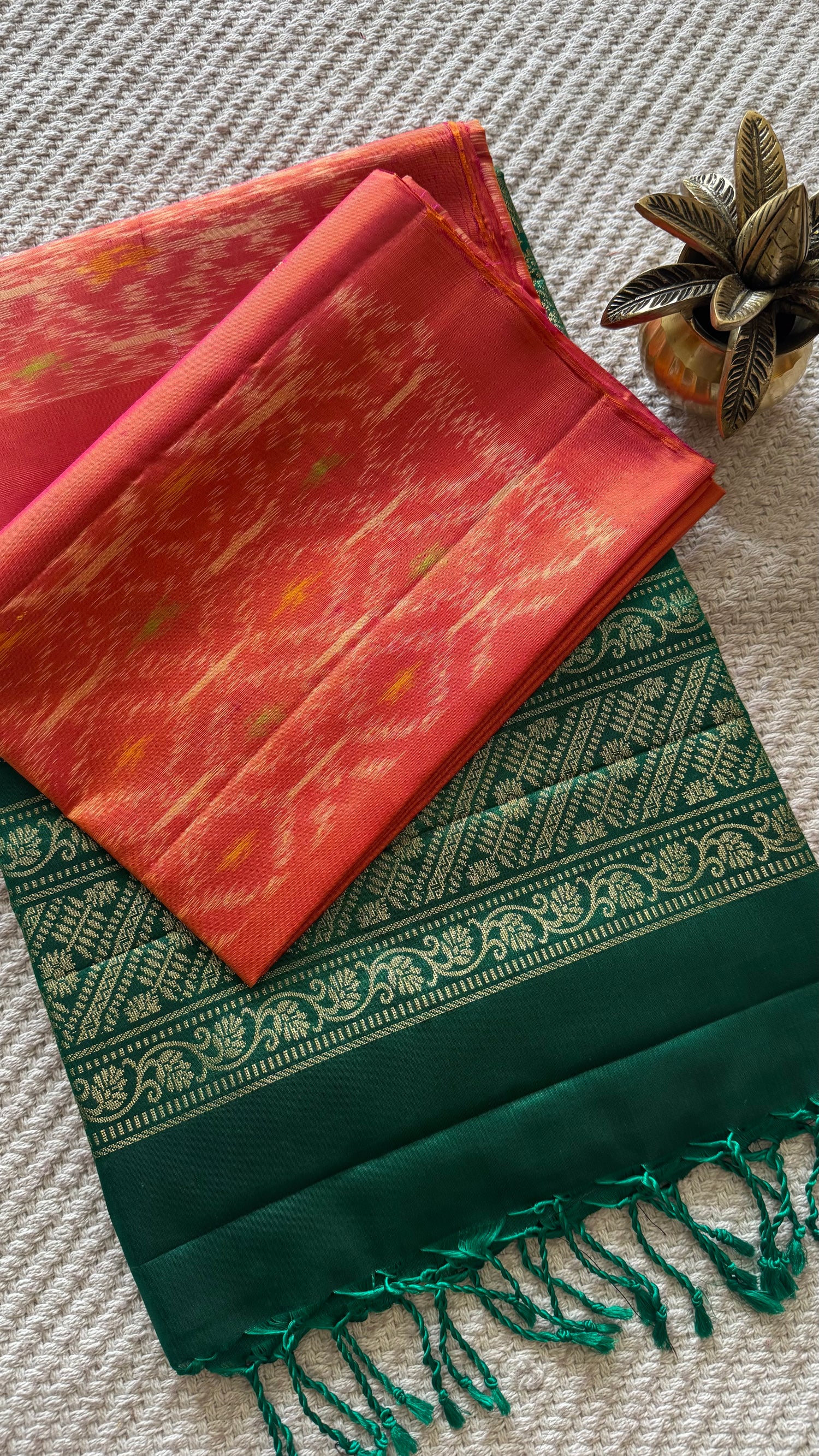 PURE SOFT SILK PSB35-ORANGE WITH GREEN