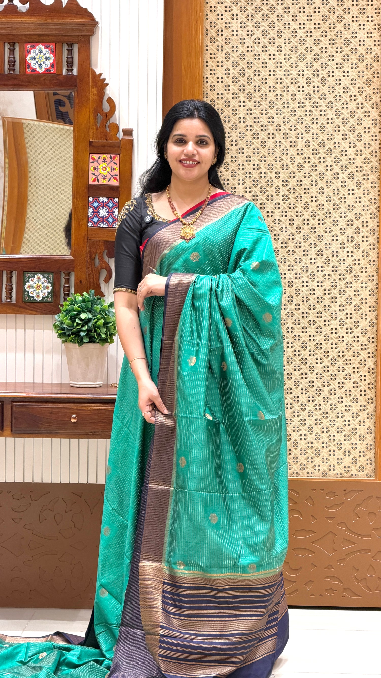 SEMI SILK SAREE SUV5314-BOTTLEGREEN WITH BLACK