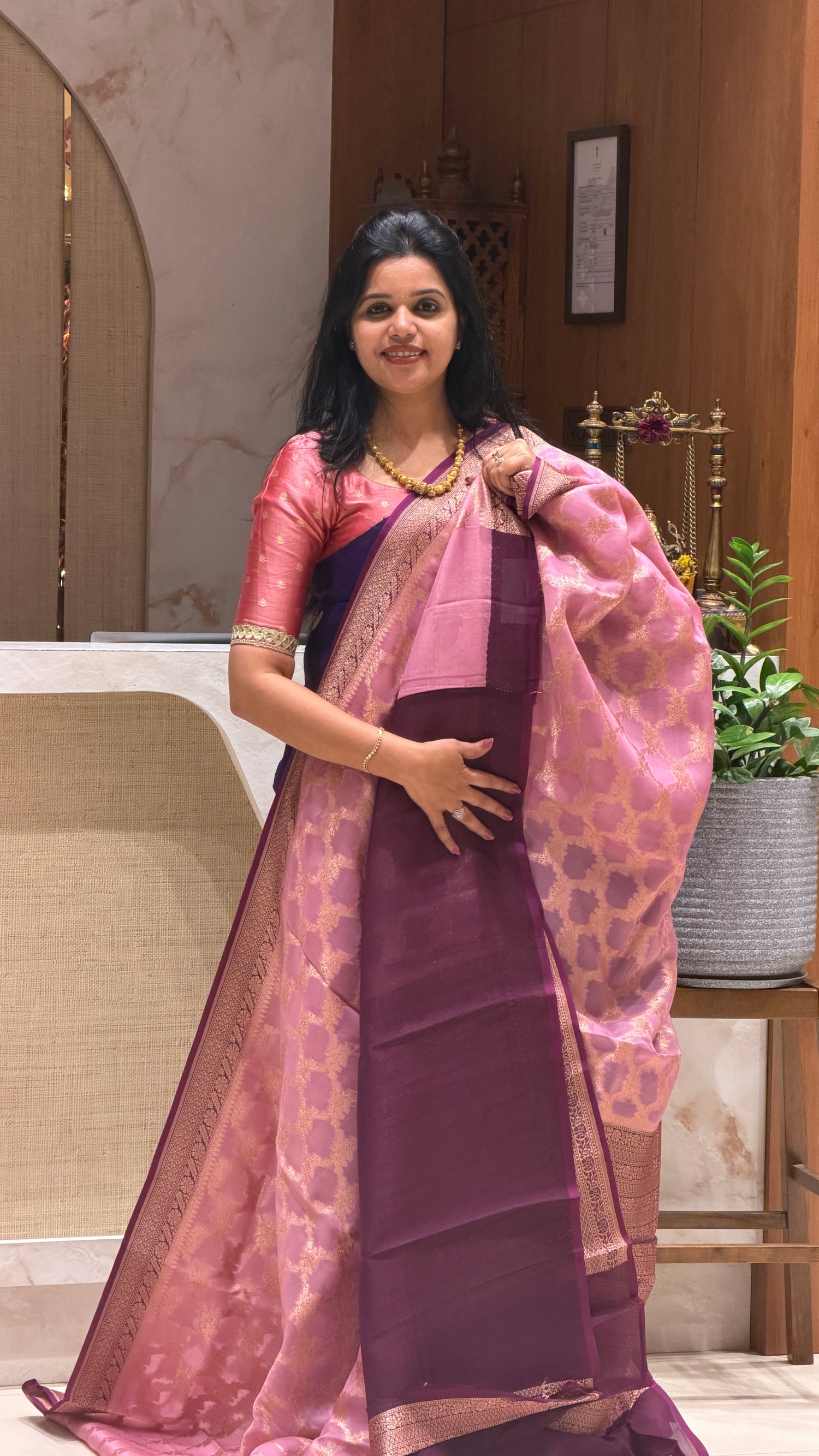 SUP1023 - ONION PINK & WINE PURE SILK ORGANZA