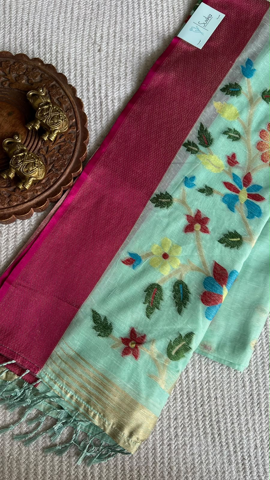 SILK COTTON  SAREE SUV5982-SEAGREEN