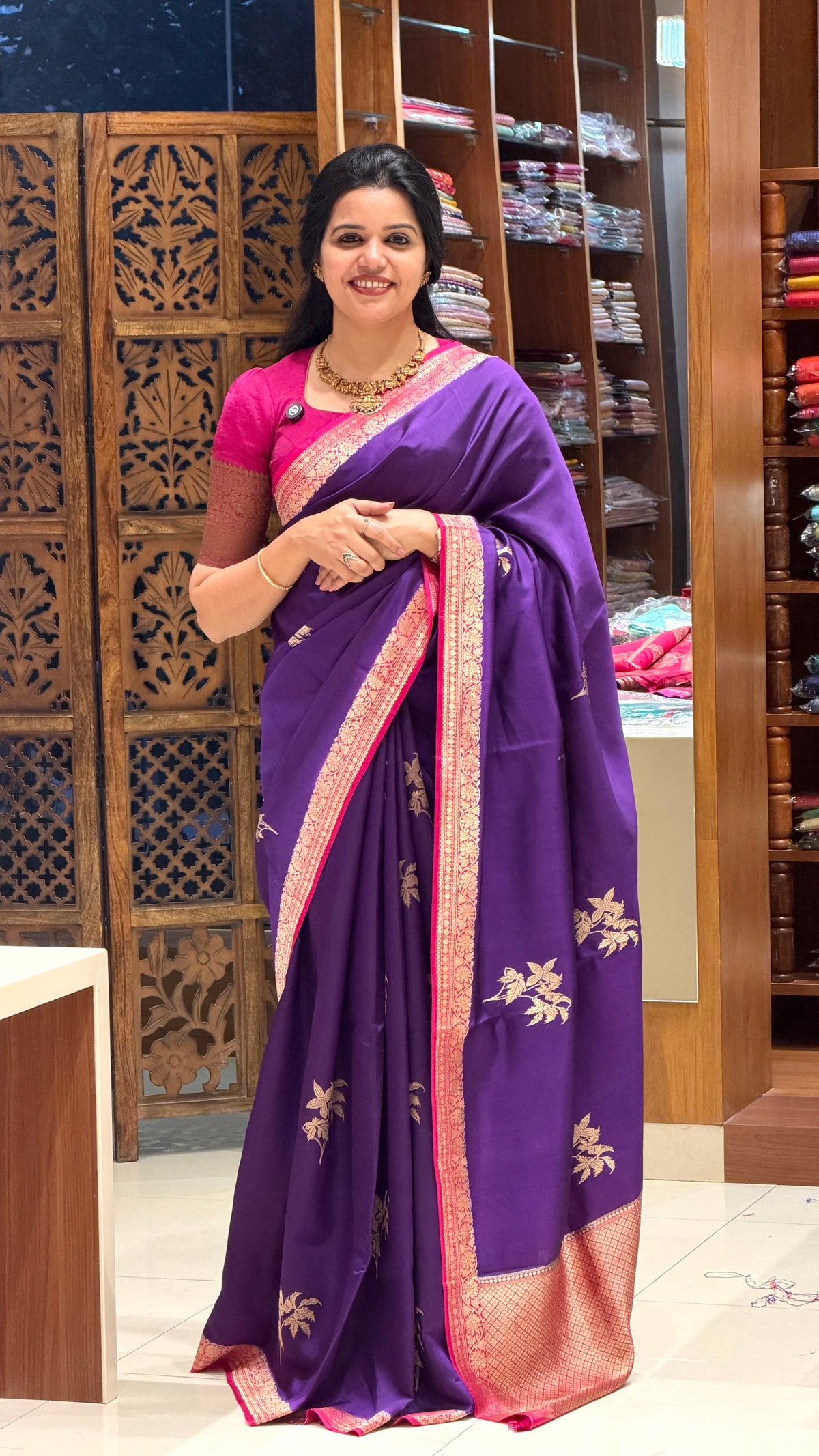 PURE BANARASI SILK PSGM454-PURPLE WITH PINK