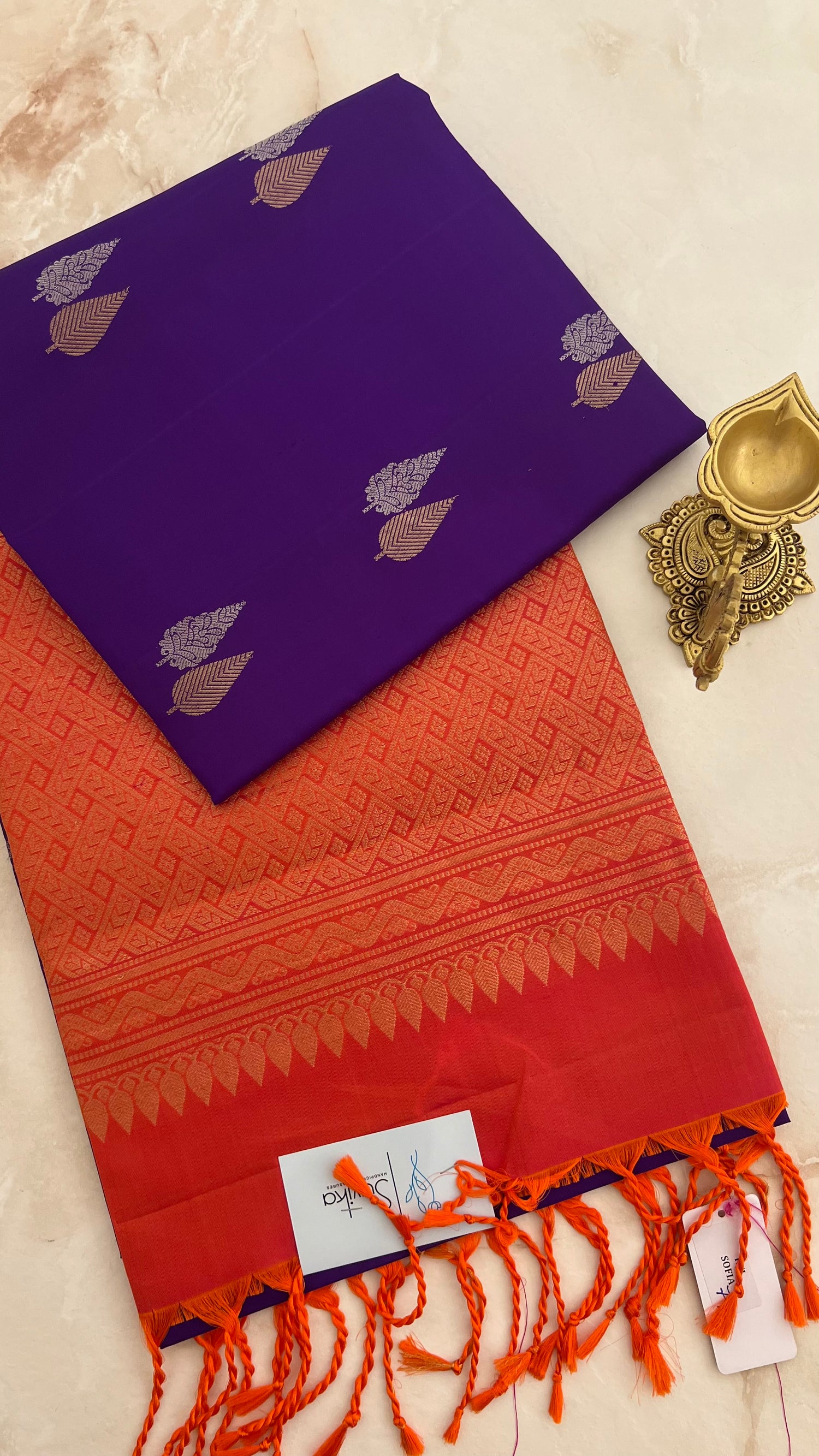 PSUV123 - PURPLE WITH ORANGE PURE SOFT SILK SAREE