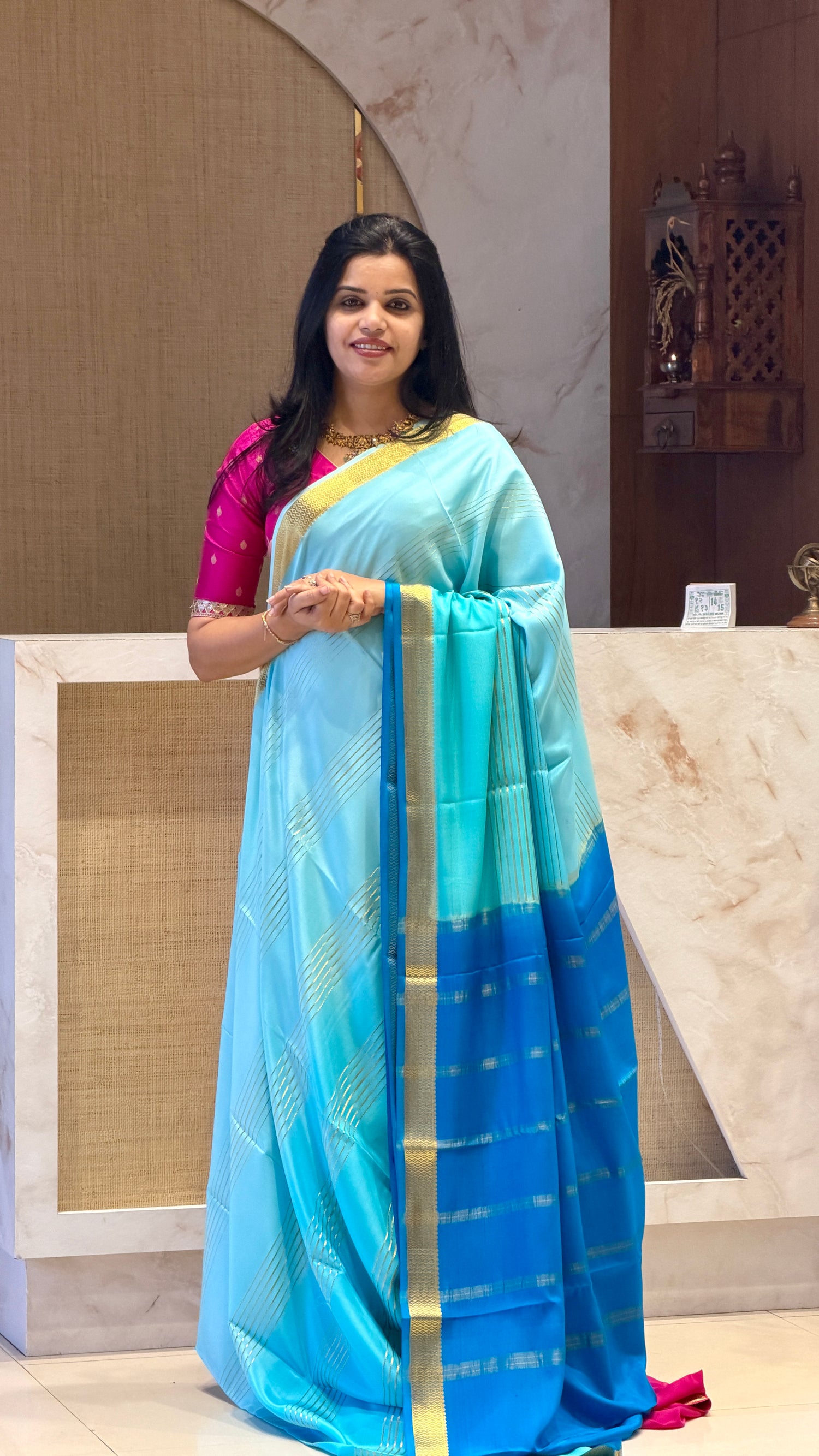 PSUV214-SKYBLUE WITH BABYBLUE SHADED PURE MYSORE CREPE