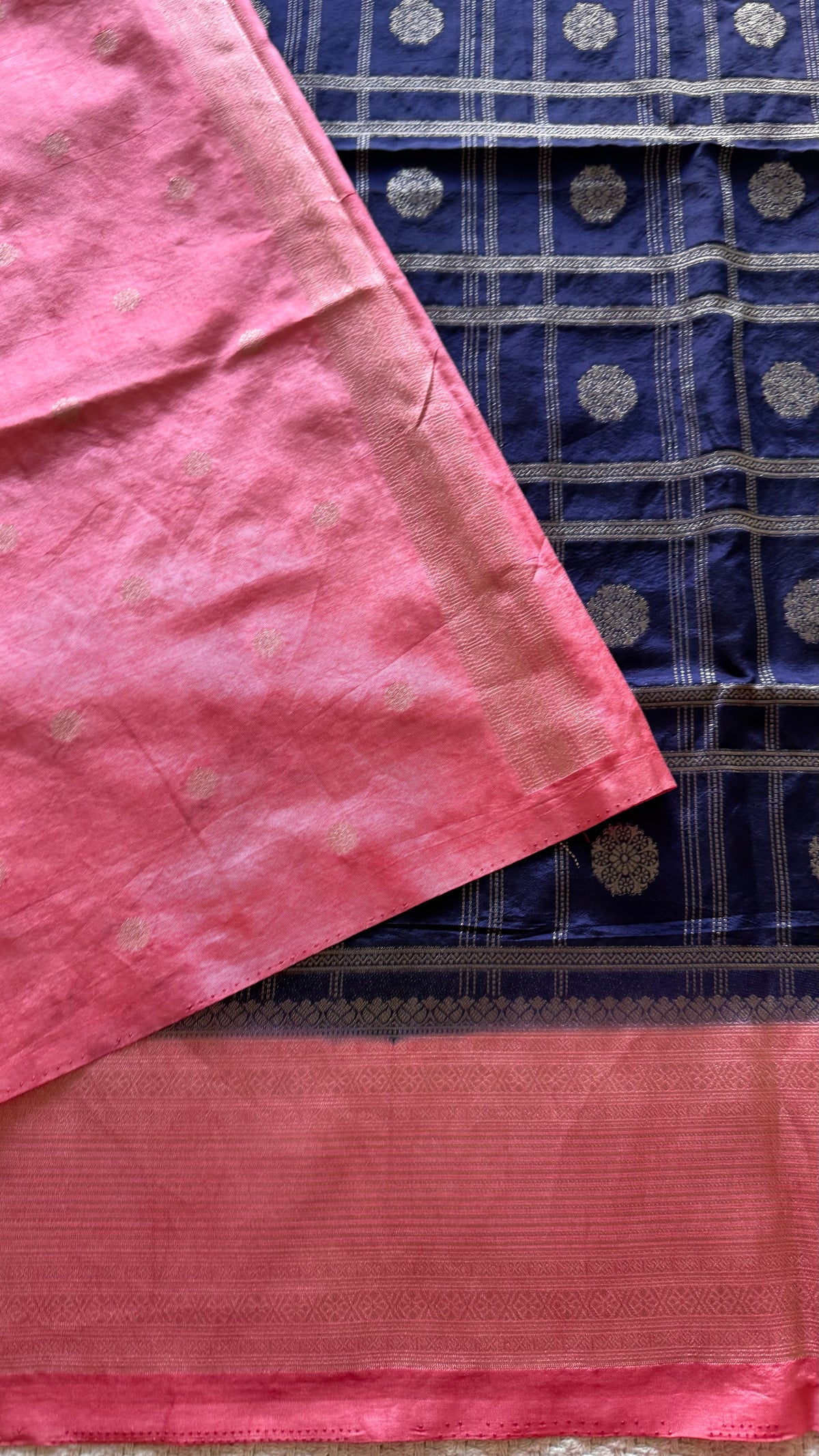 Crepe tusser silk saree SUV5893-NAVYBLUE WITH PEACH