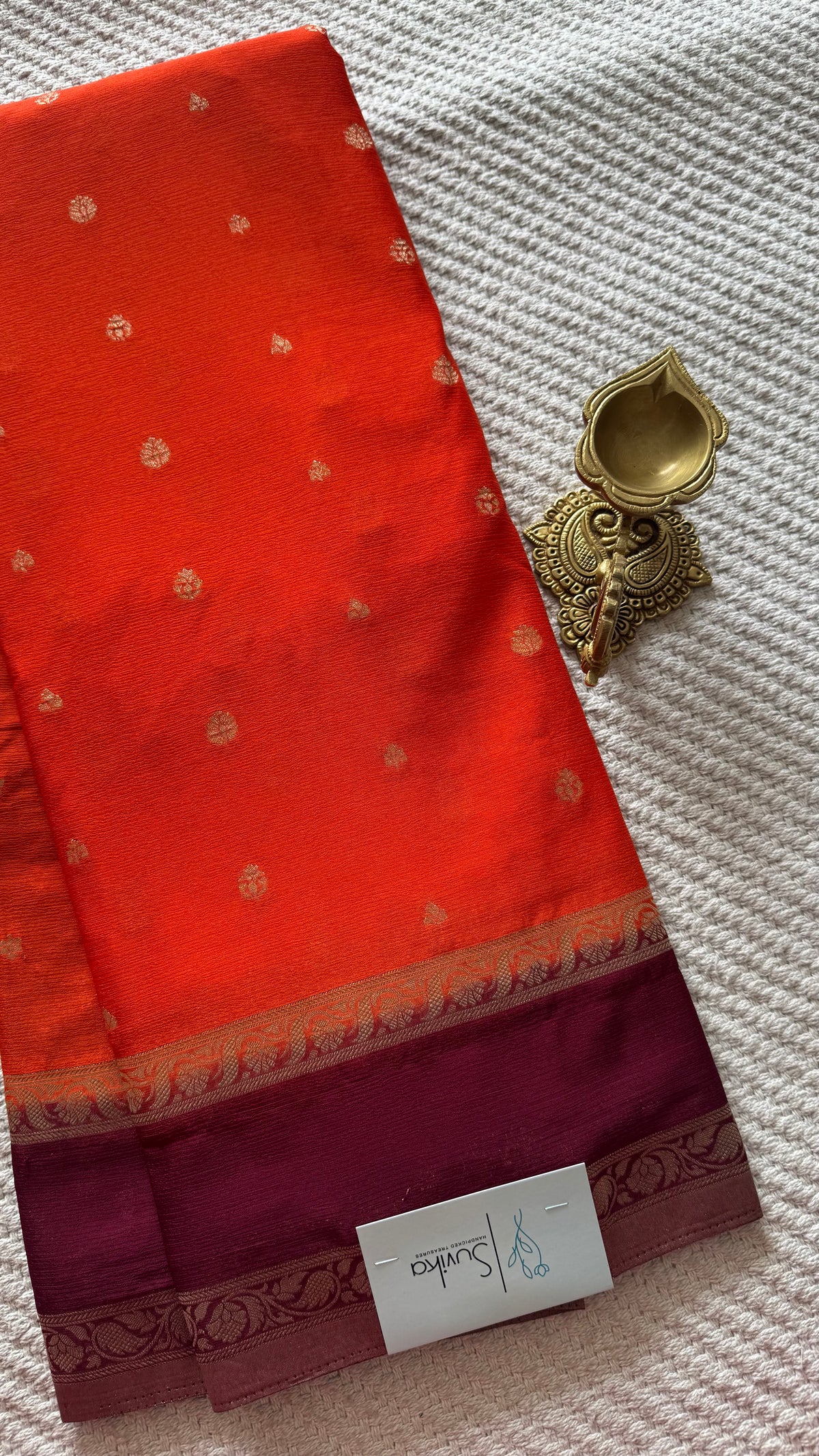 CREPE SILK SUV5740-ORANGE WITH COFFEEBROWN