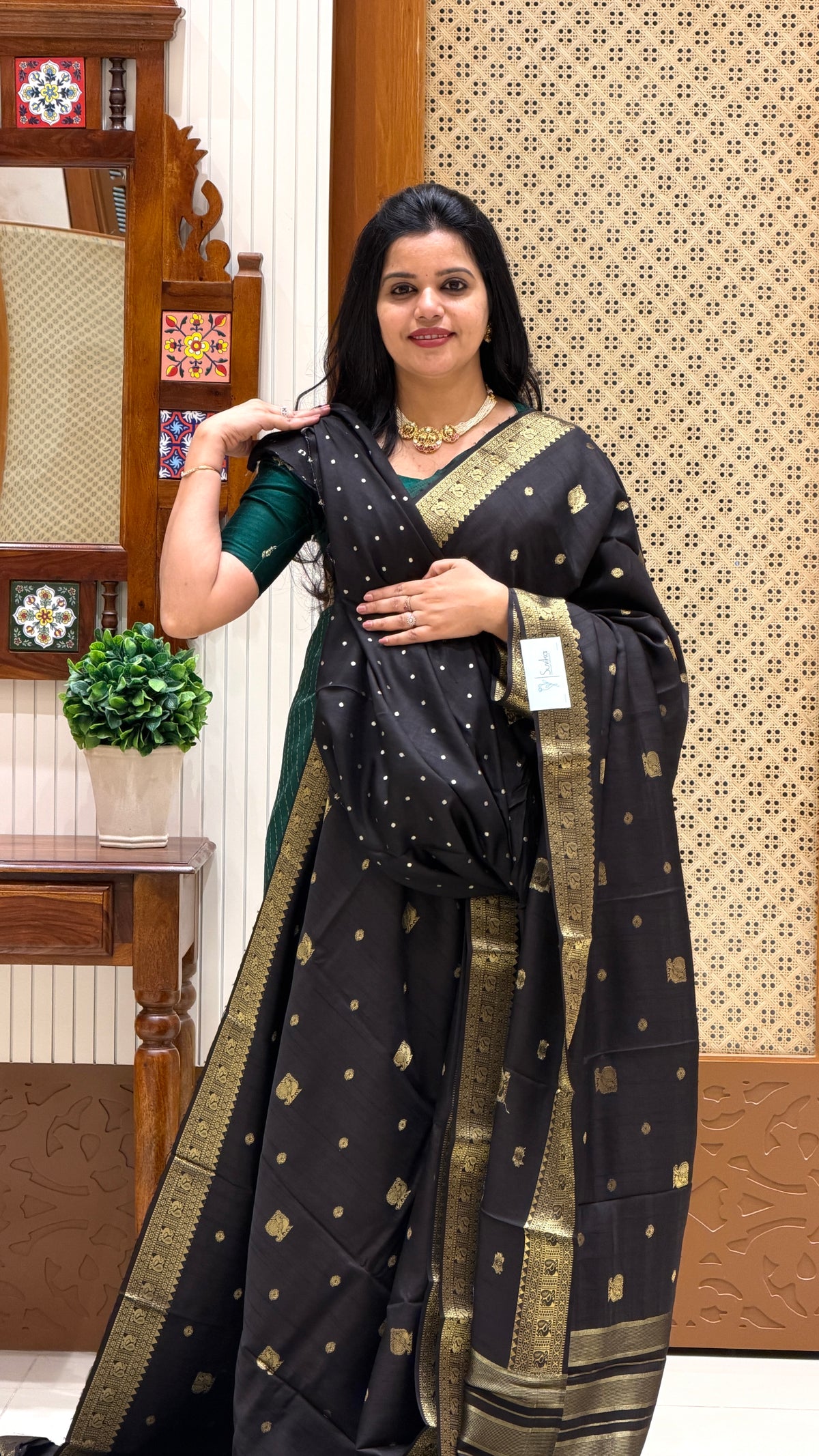 SEMI MYSORE CREPE SILK SAREE SUV5469-BLACK