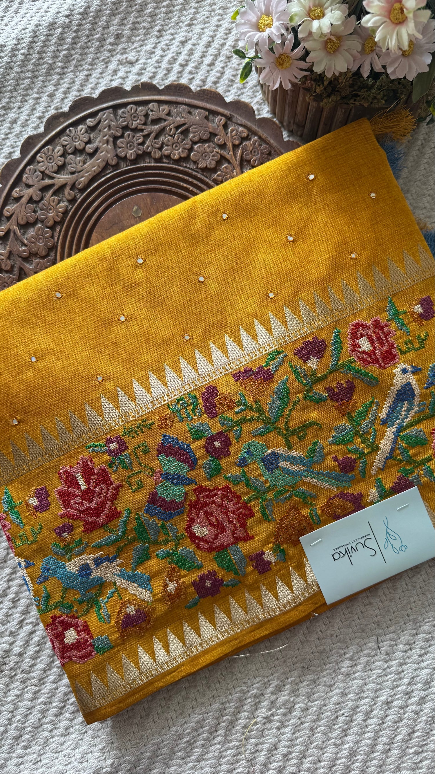 TUSSER CREPE SAREE SUV5420-YELLOW