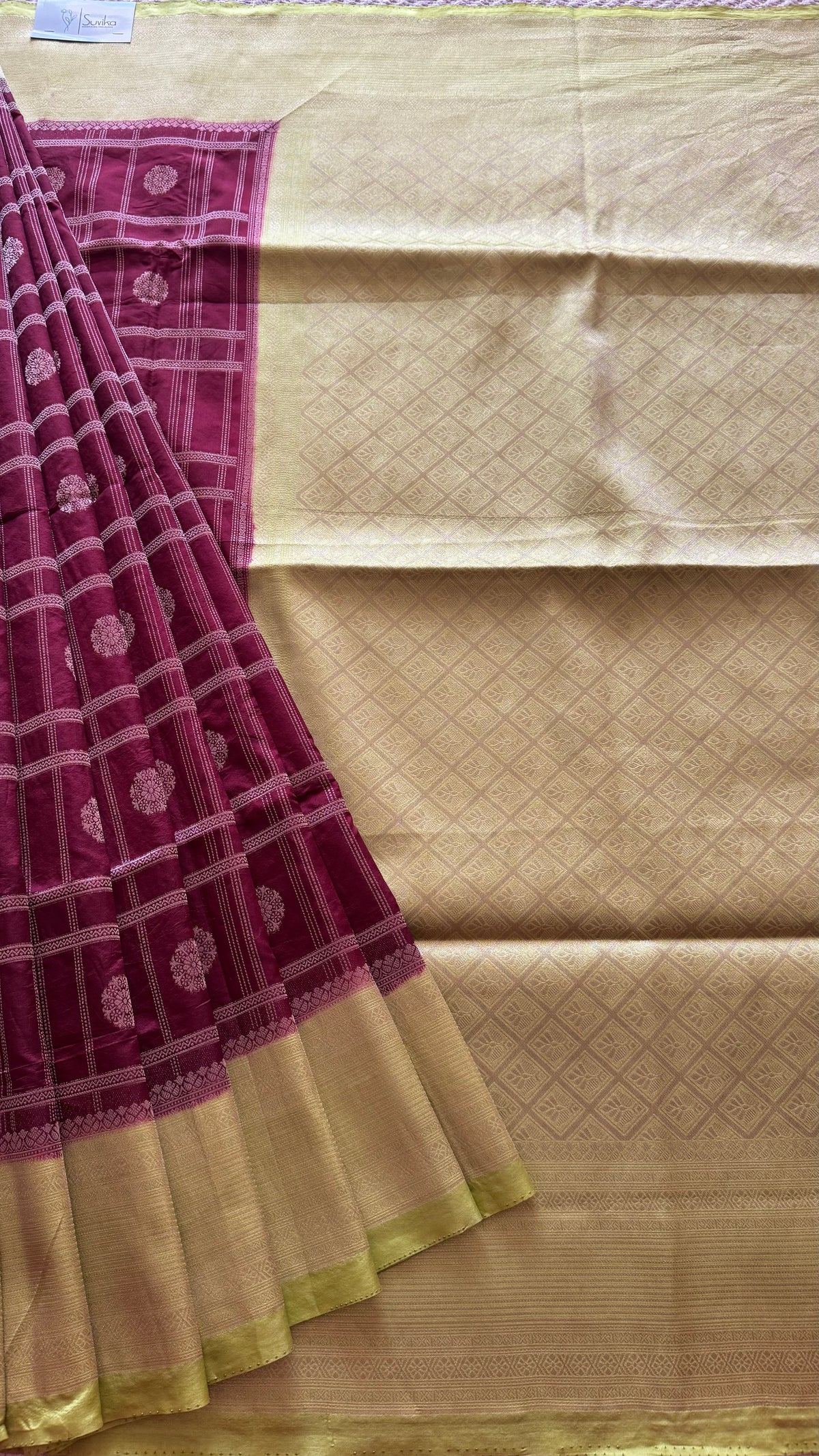 Crepe tusser silk saree SUV5893-BROWN WITH PISTA