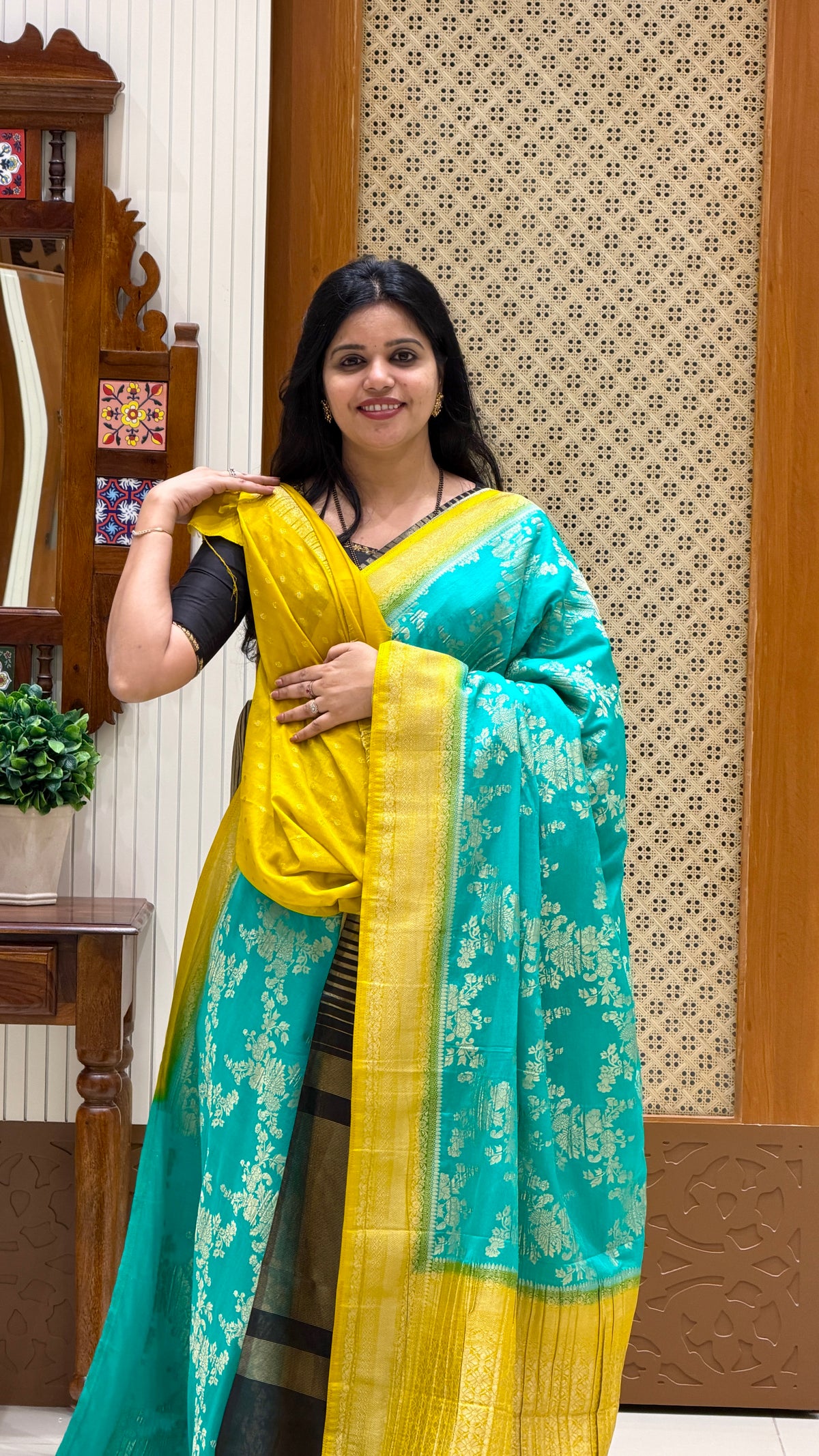 BANARASI SILK SUV5741-SEAGREEN WITH MUSTARD
