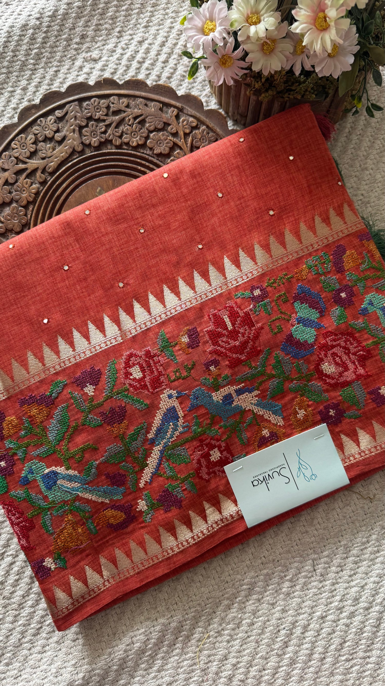 TUSSER CREPE SAREE SUV5420-RUST