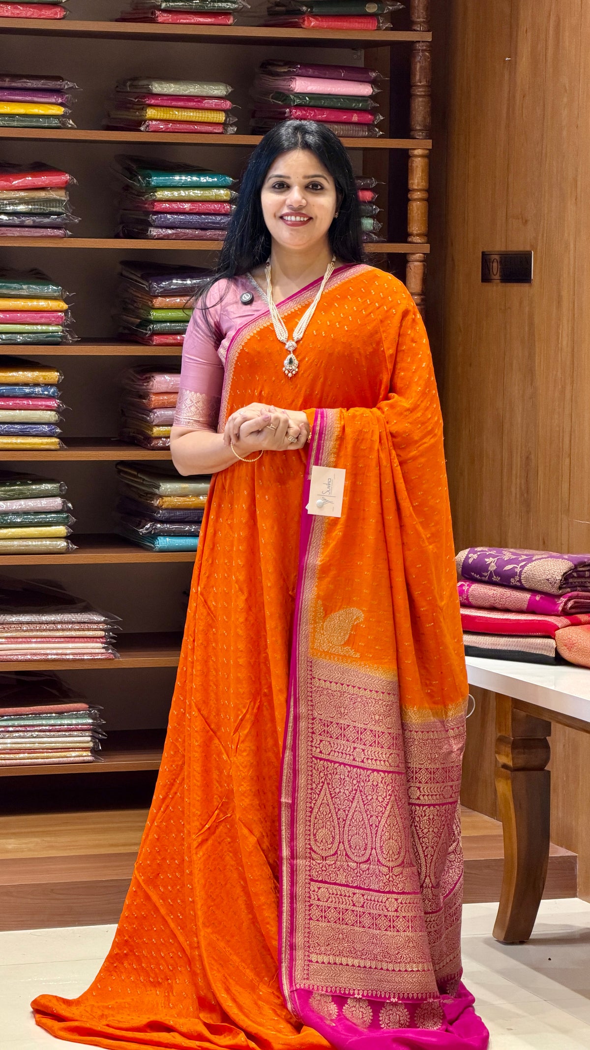 PURE CREPE SILK SAREE PSM56-ORANGE