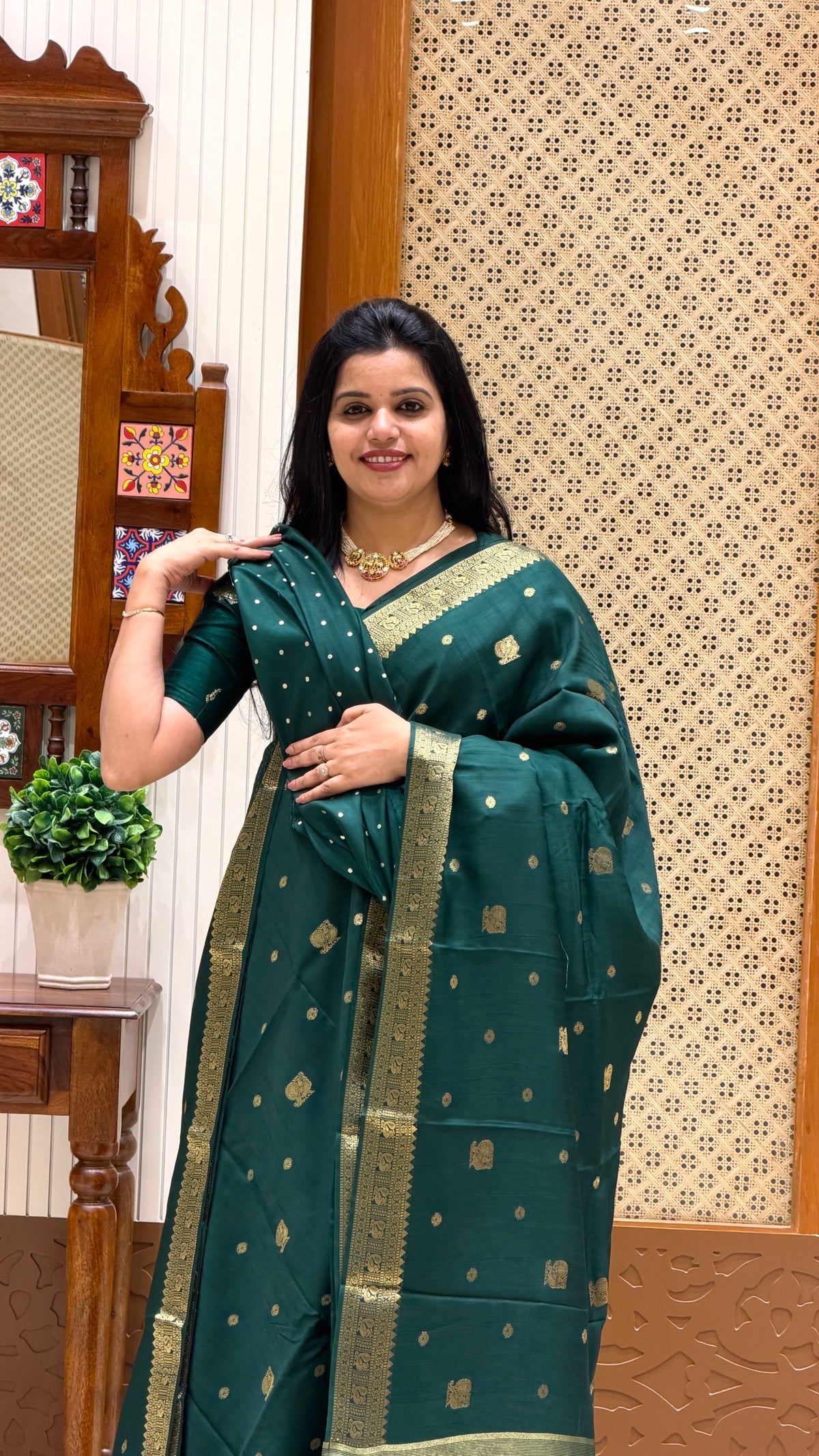 SEMI MYSORE CREPE SILK SAREE SUV5469-BOTTLEGREEN