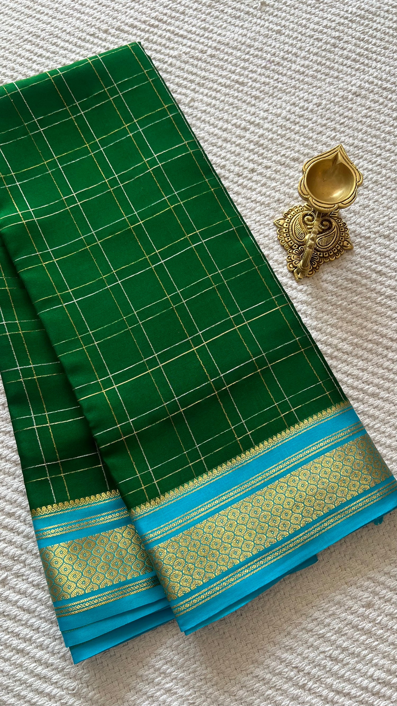 PSUV285-GREEN WITH SKYBLUE PURE MYSORE SILK SAREE
