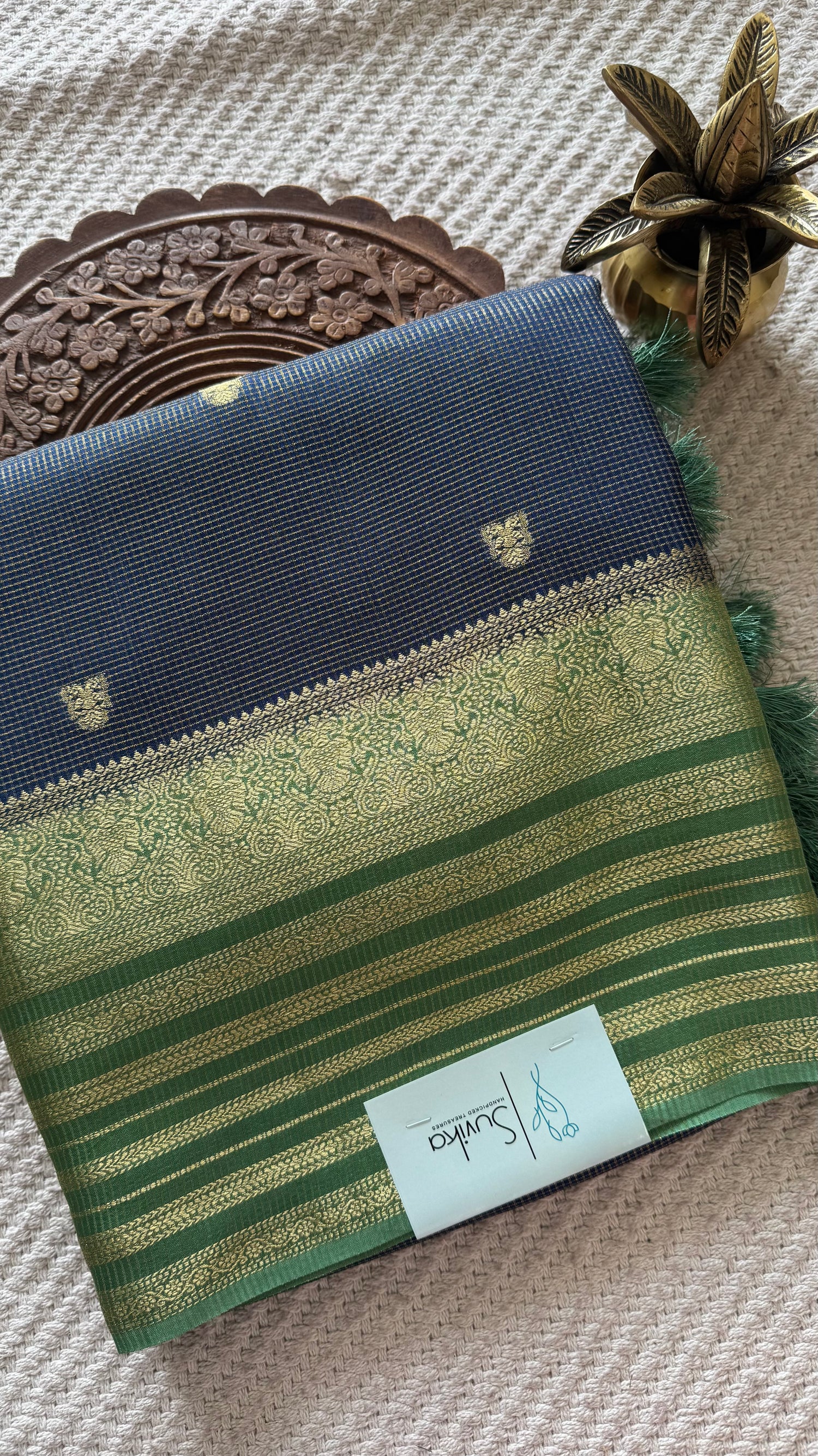 CREPE SILK SAREE SUV5455-BLUE WITH SEAGREEN
