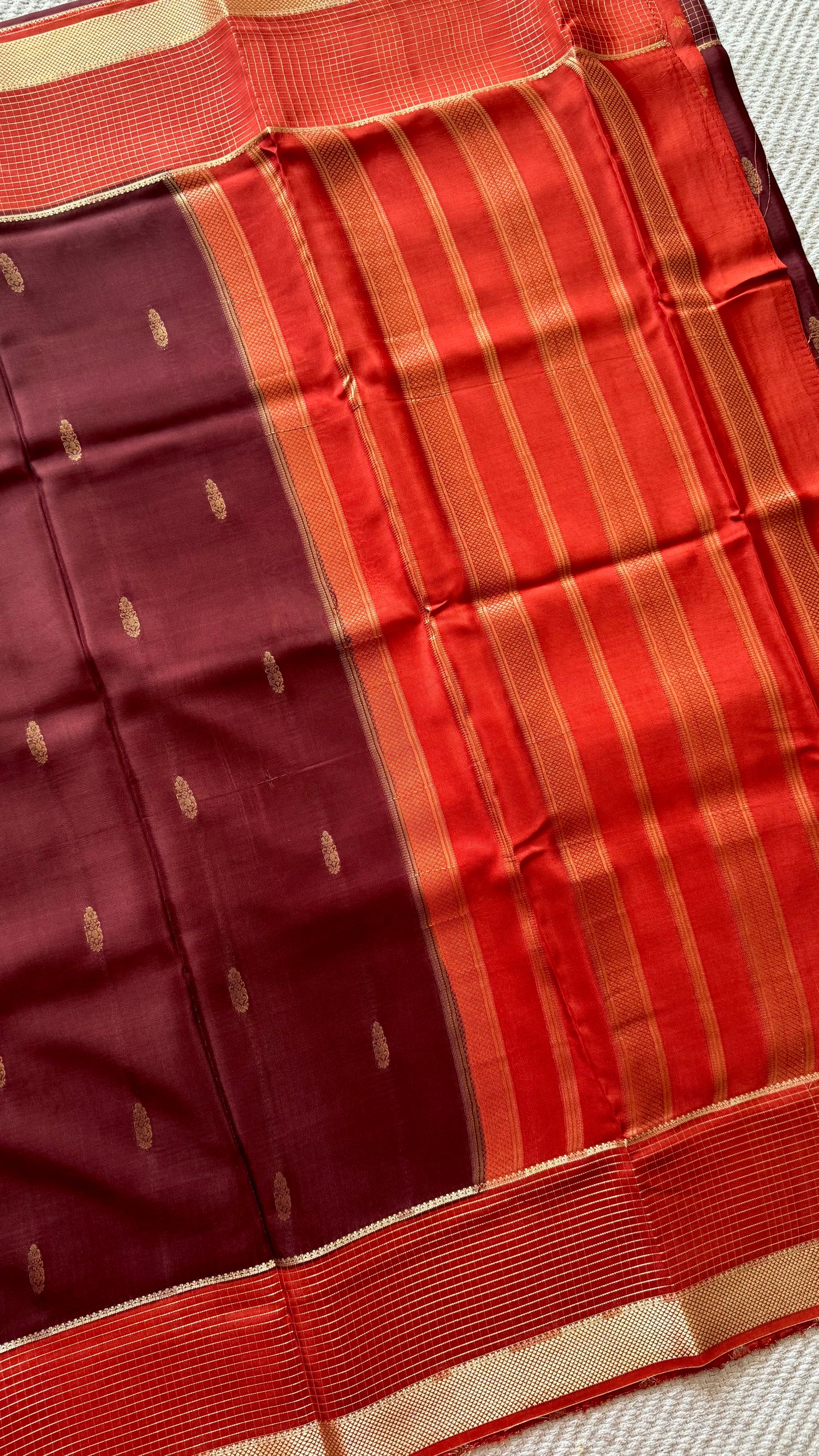 MYSORE CREPE SILK SAREE SUV5601-WINE WITH ORANGE