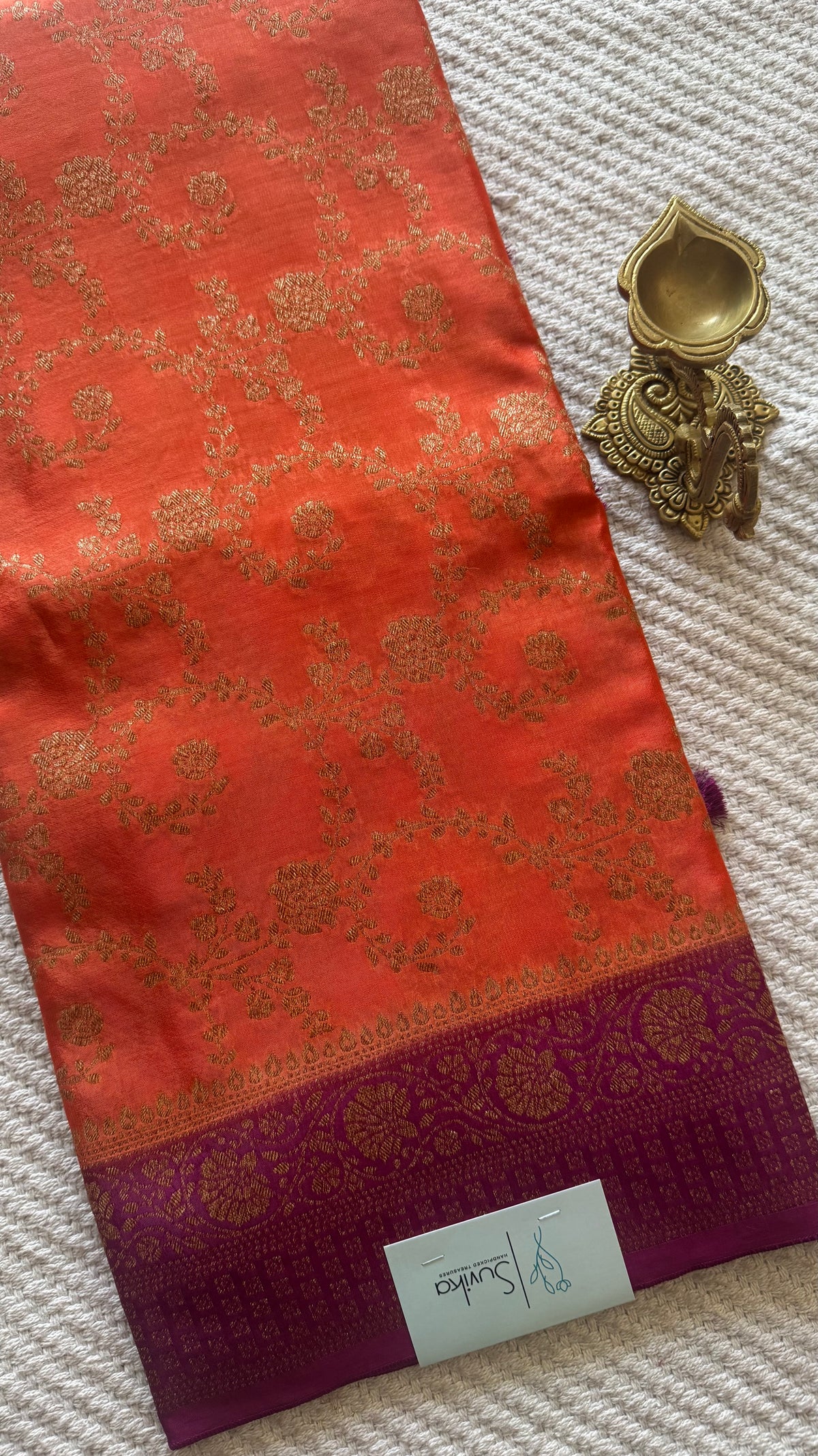 BANARASI CREPE SUV5785-ORANGE WITH MAGENTA