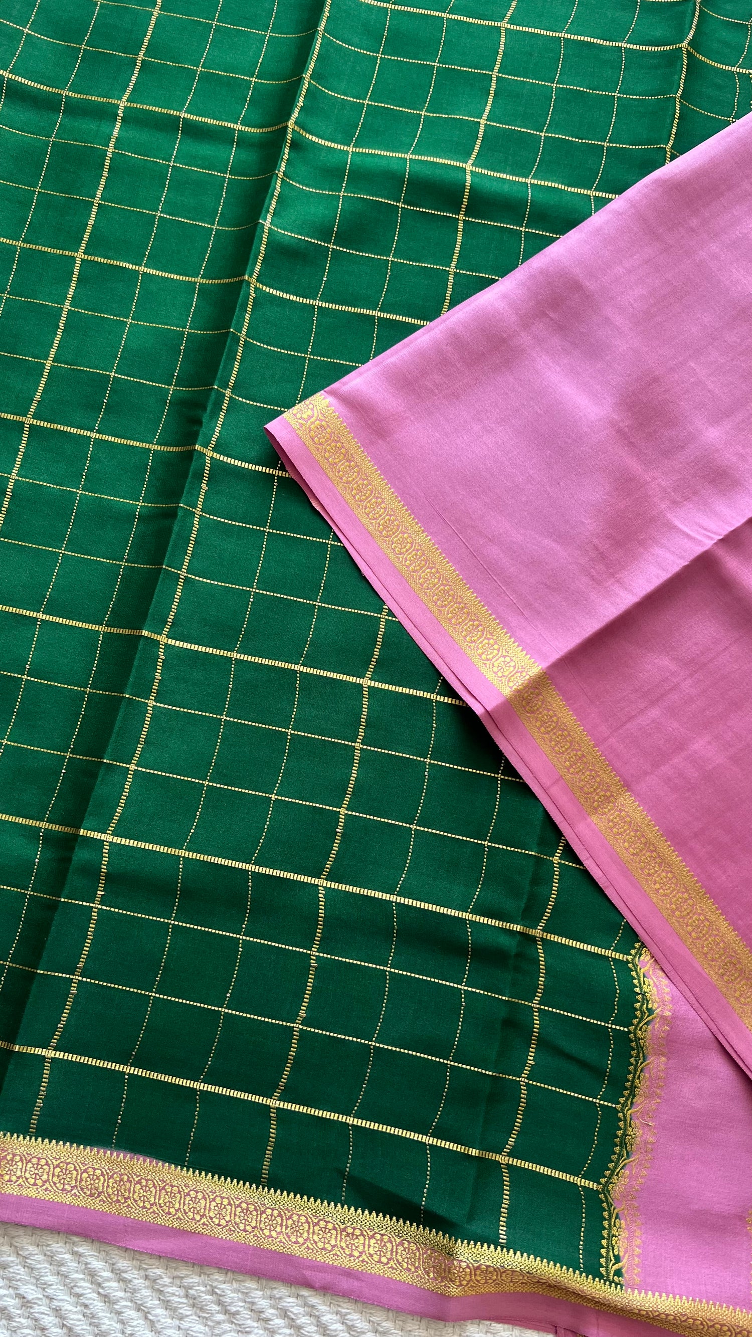 PSUV284-BOTTLEGREEN WITH BABYPINK PURE MYSORE SILK SAREE