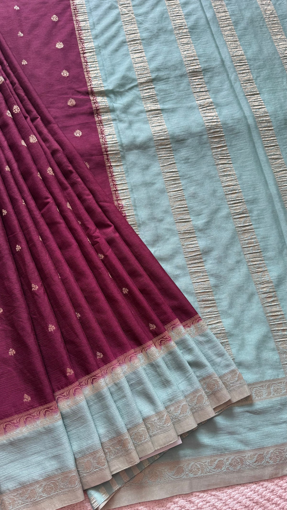 CREPE SILK SUV5740-WINE WITH SEAGREEN