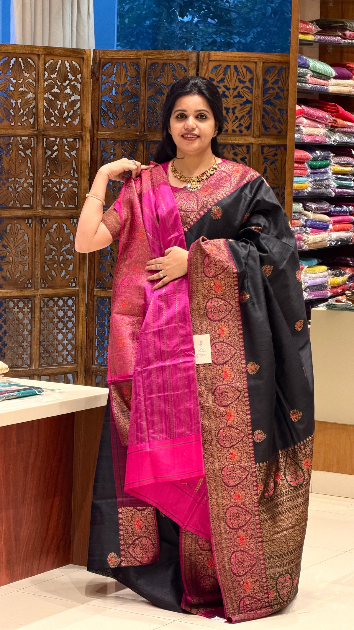 PURE BANARASI DUPION SILK PSBS189-BLACK