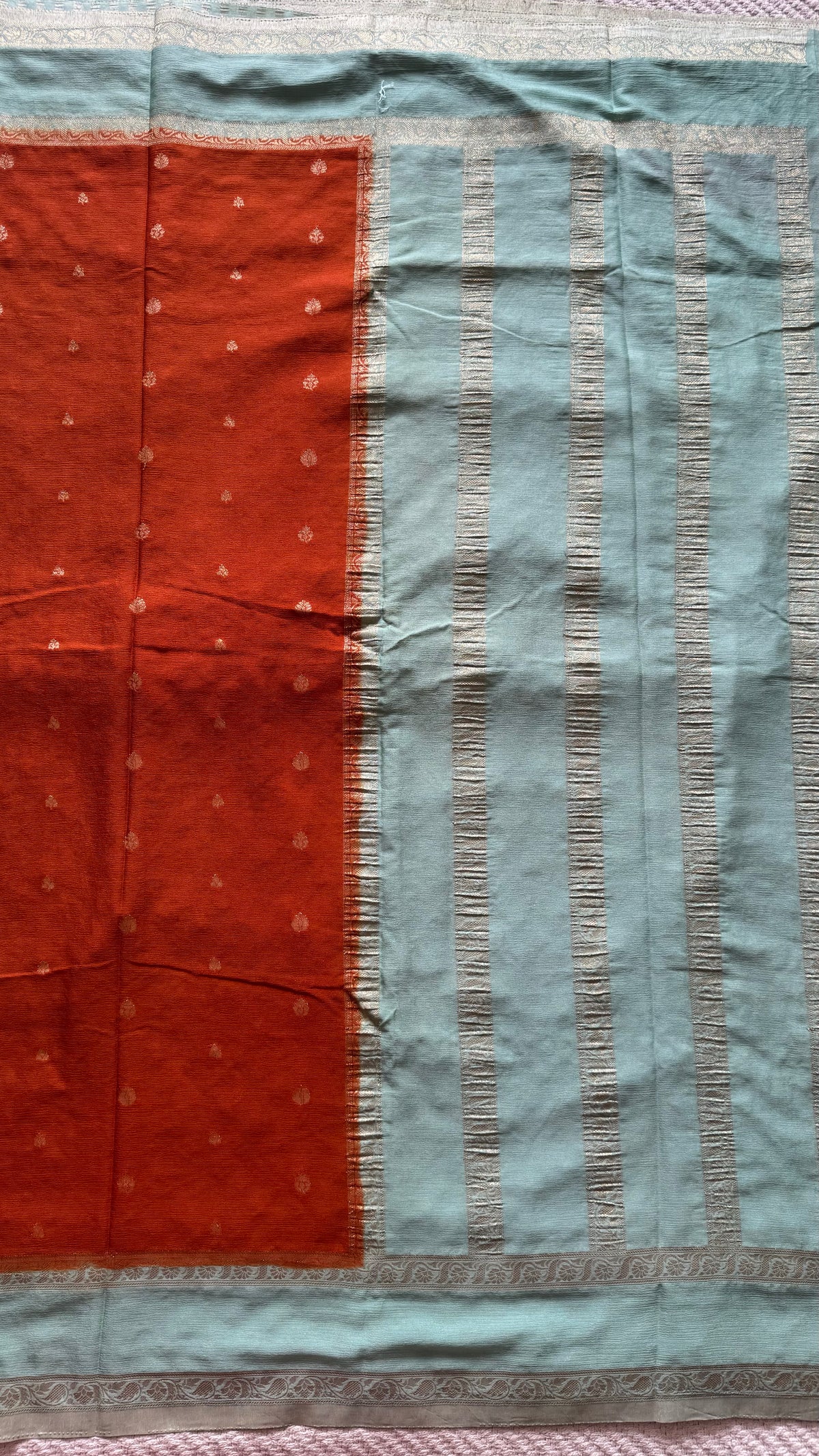 CREPE SILK SUV5740-RUST WITH SEAGREEN