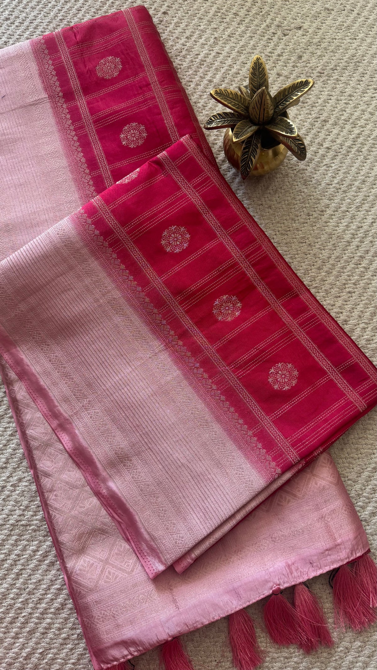 Crepe tusser silk saree SUV5893-PINK WITH PEACH