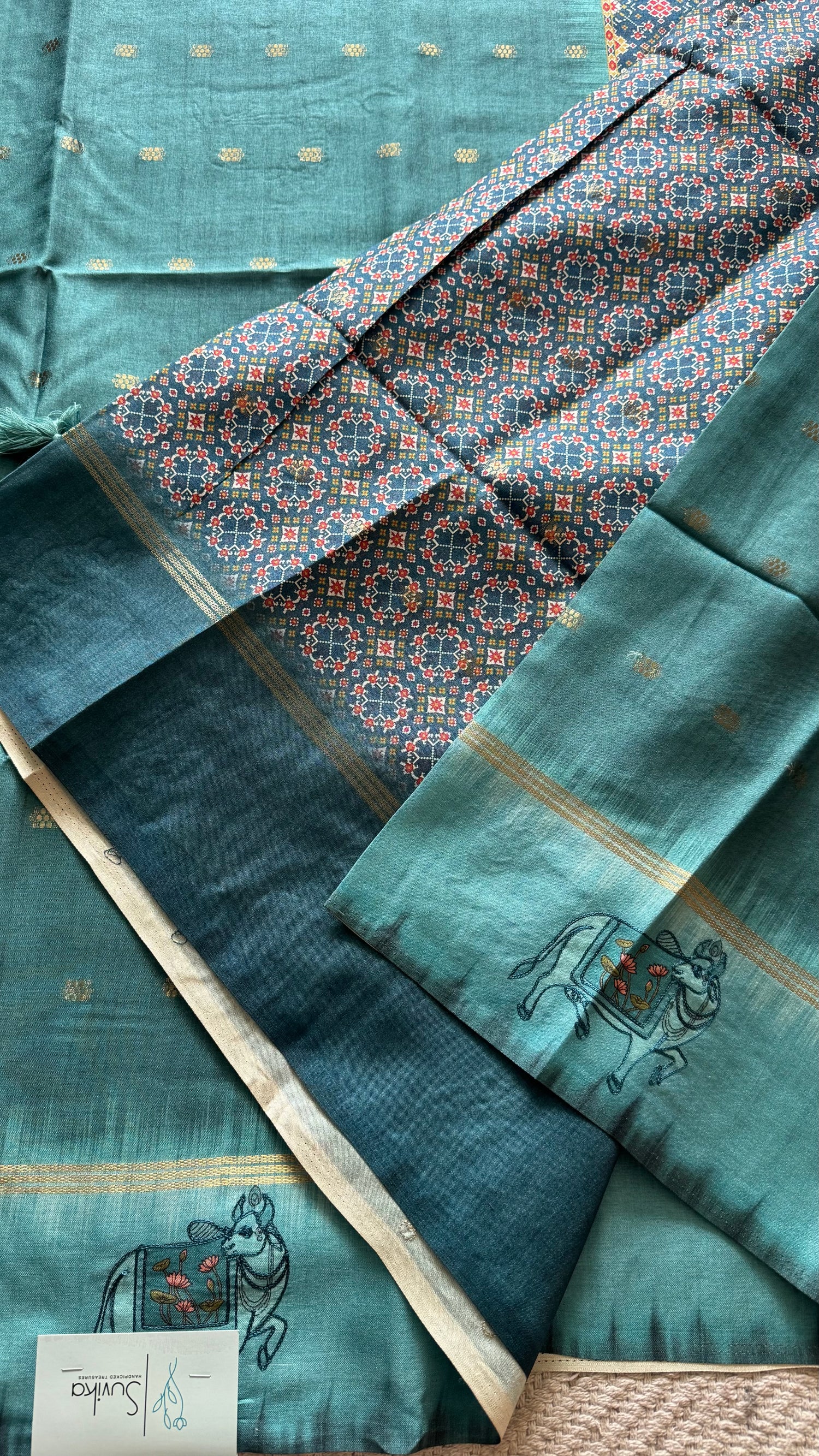 TUSSER SILK SAREE SUV5576-SEABLUE