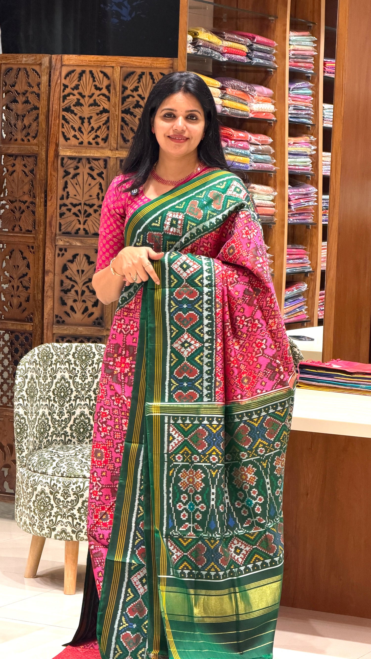 PURE PATOLA SILK SAREE PSK23-BOTTLEGREEN