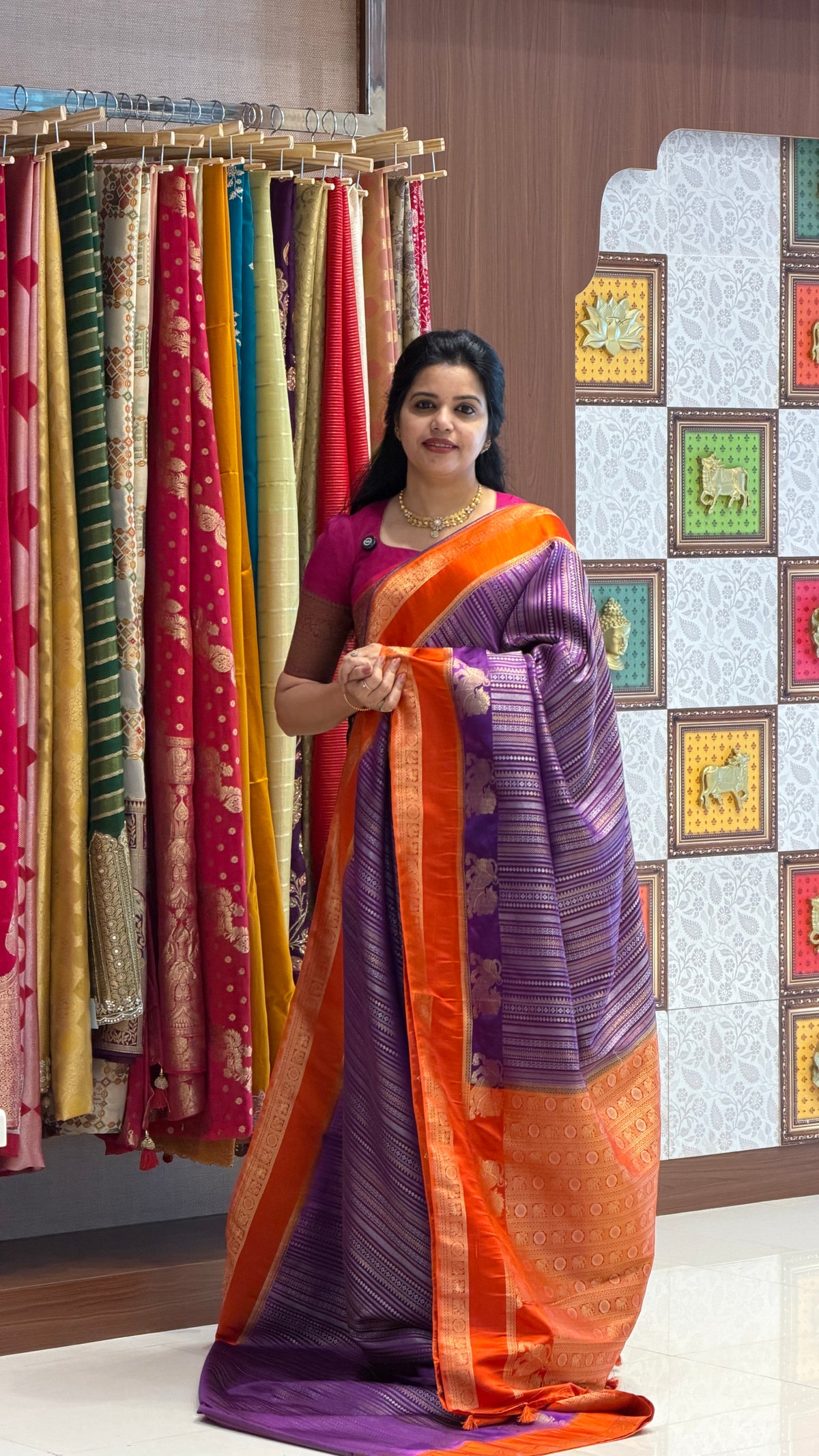 SATIN CREPE SUV5629-PURPLE WITH ORANGE
