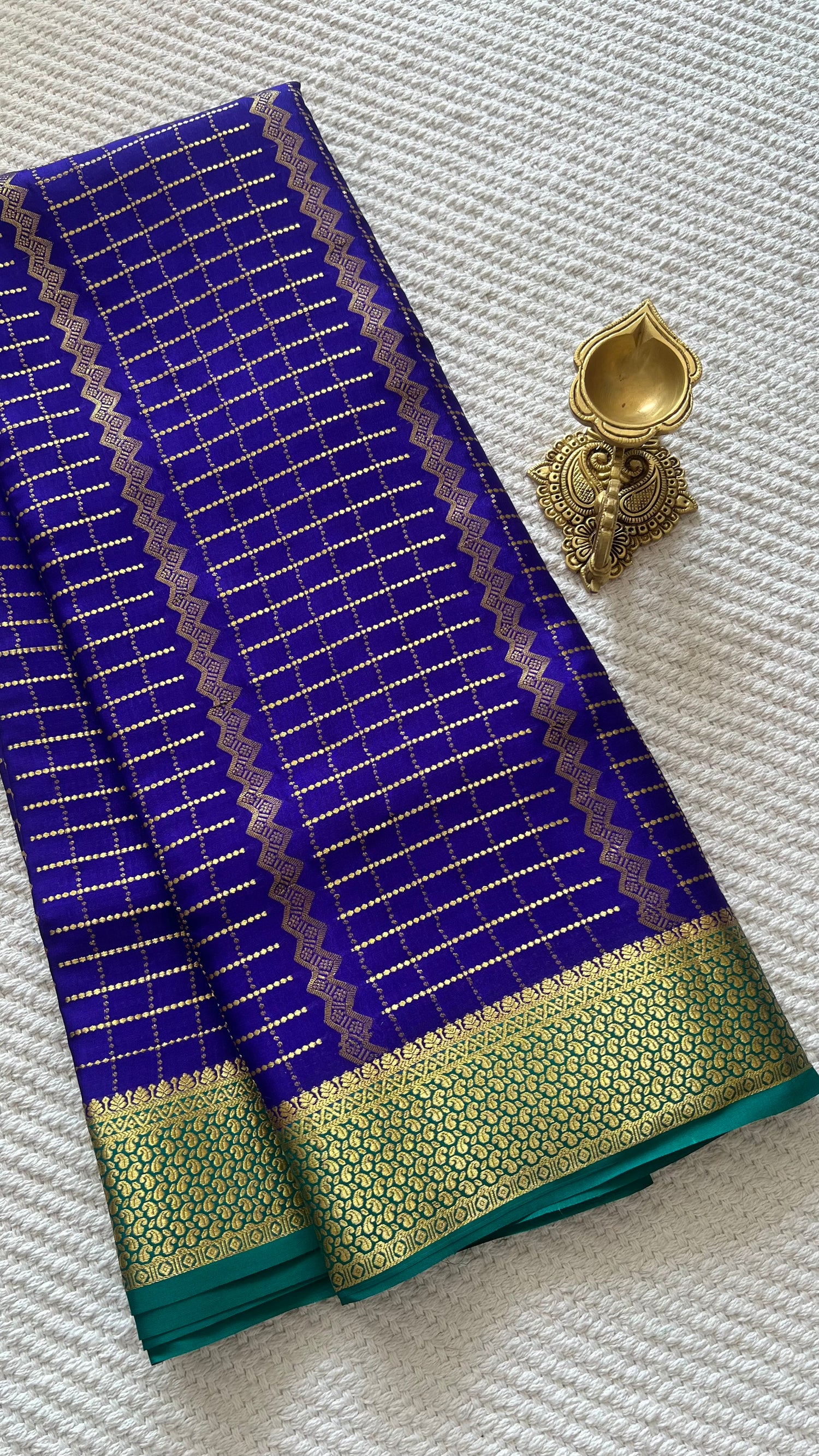 PSUV283-BLUE WITH RAMAGREEN PURE MYSORE SILK SAREE