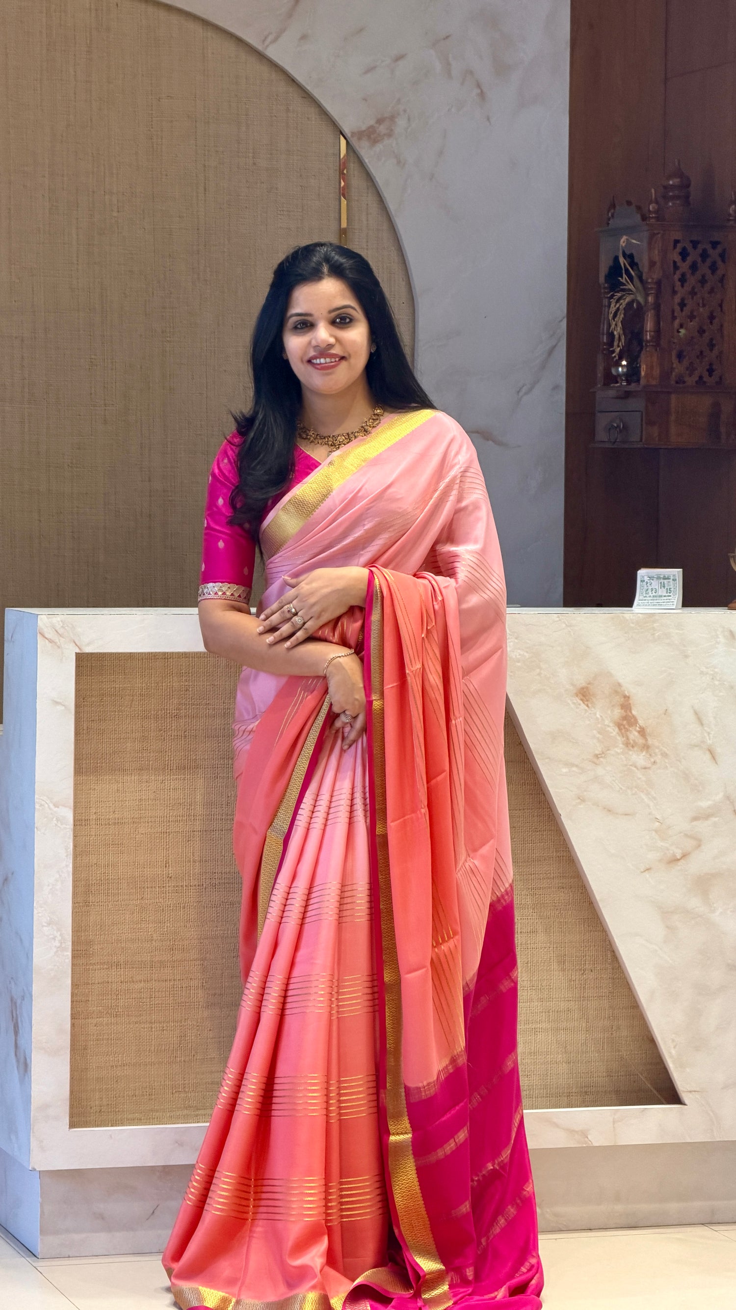 PSUV214-BABYPINK WITH PEACH SHADED PURE MYSORE CREPE