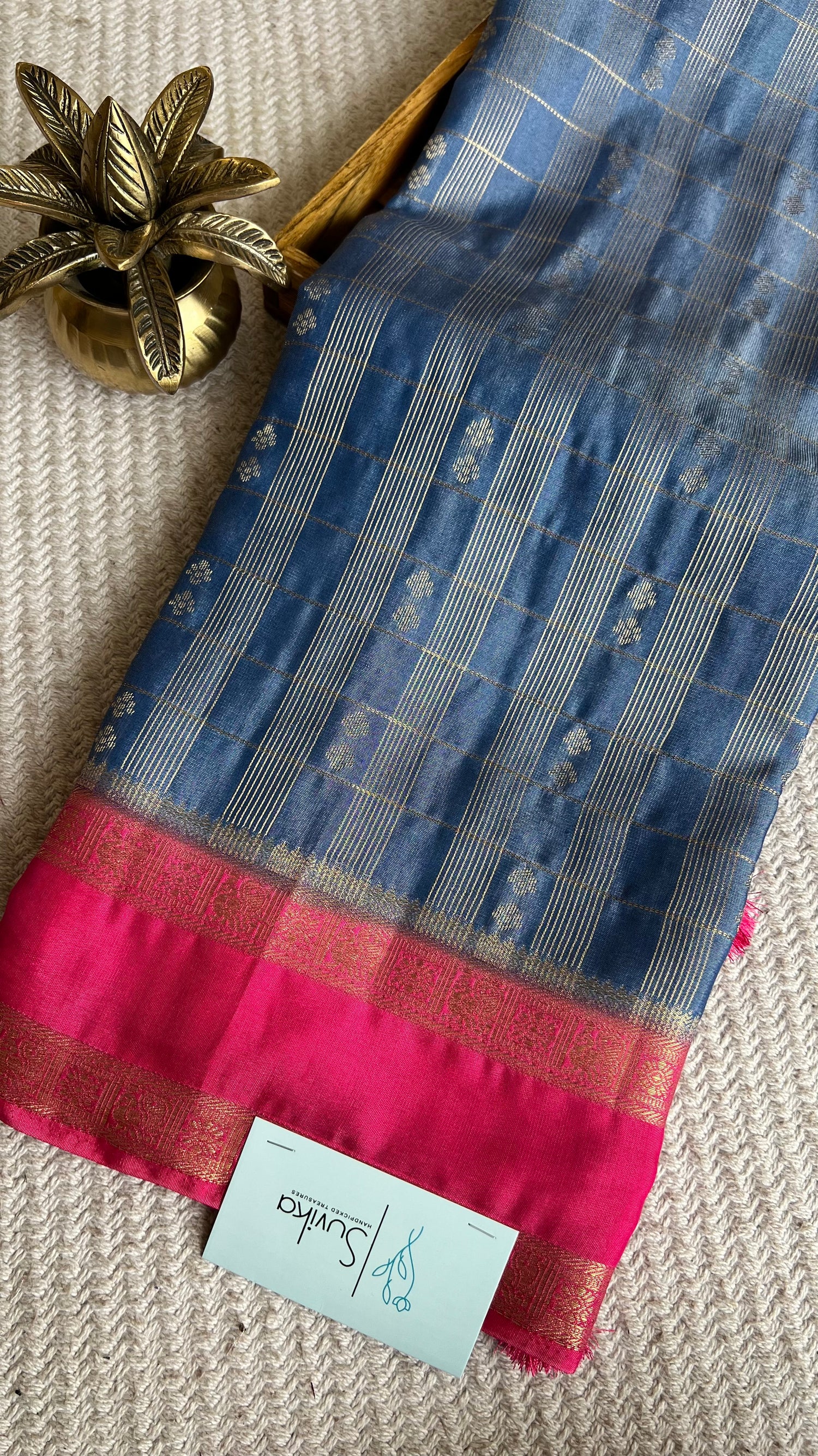 CREPE SILK SAREE SUV5476-BLUE WITH PINK