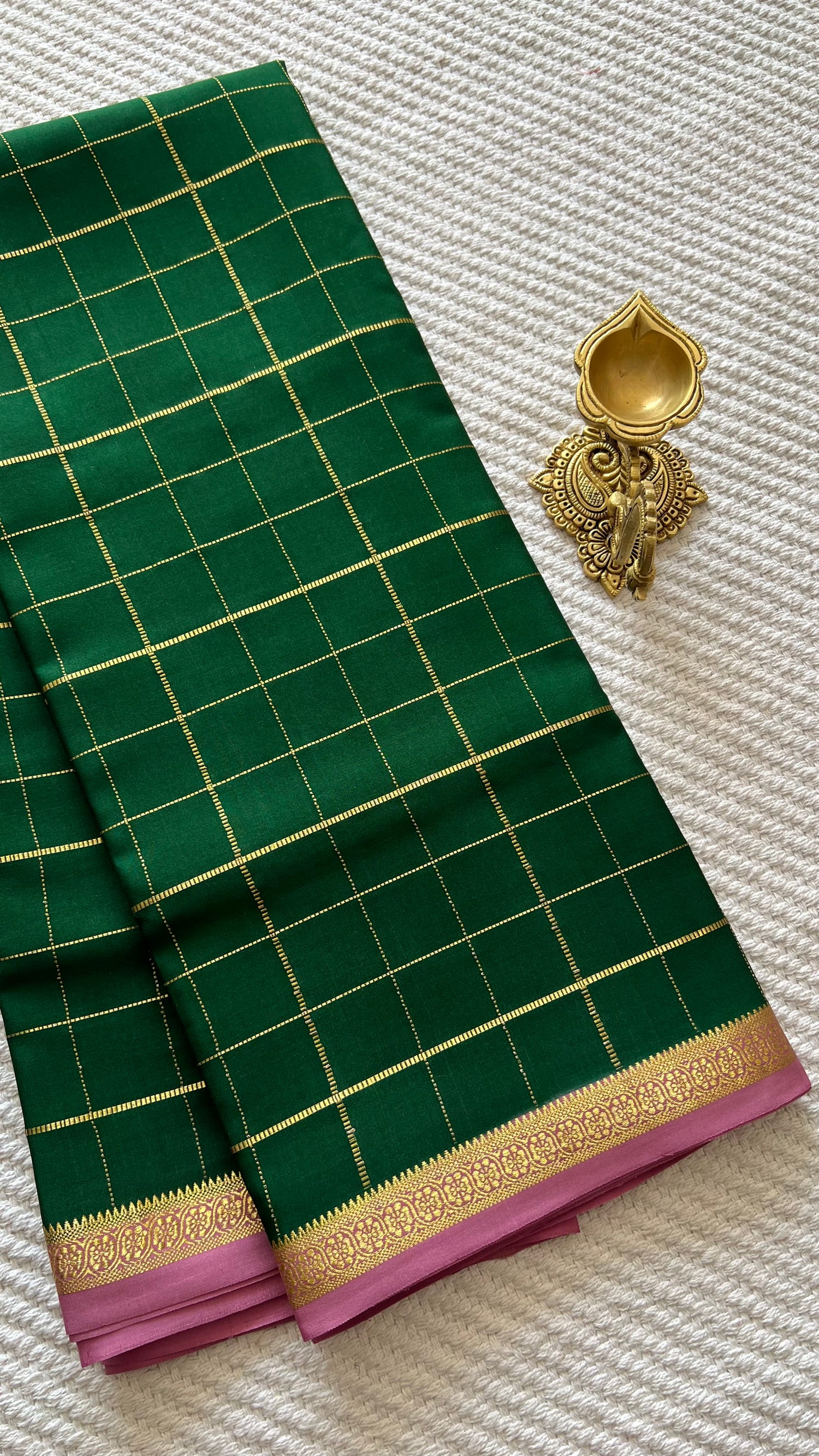 PSUV284-BOTTLEGREEN WITH BABYPINK PURE MYSORE SILK SAREE