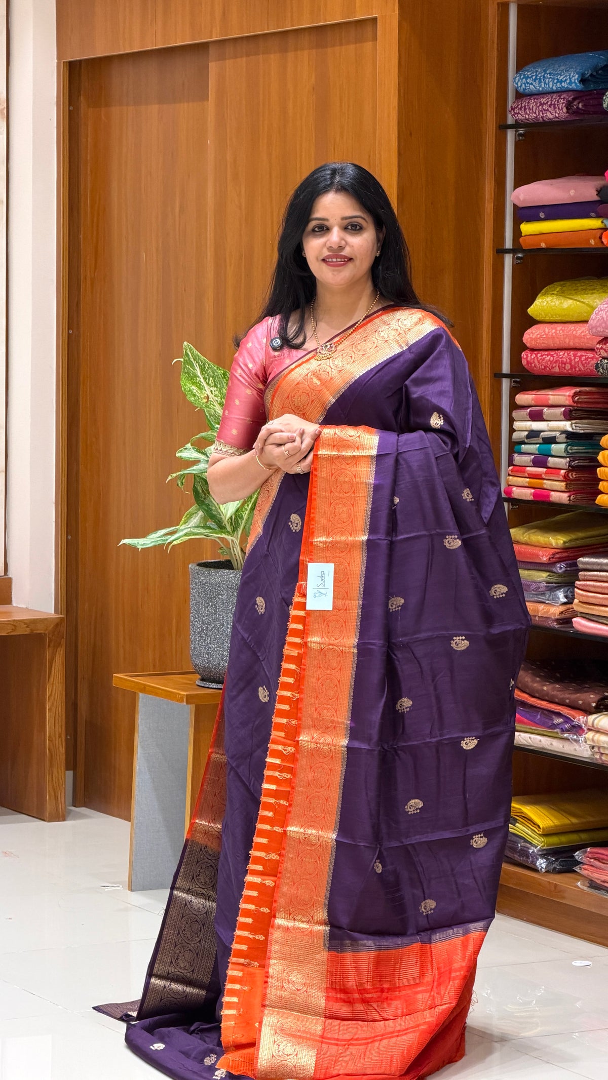CREPE KANCHI SILK SUV5669-PURPLE WITH ORANGE